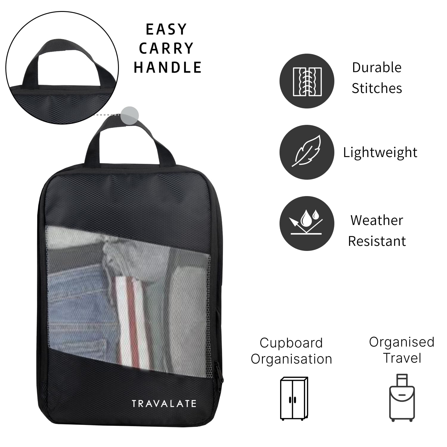 Travalate Multiple Size Packing Cubes | Set of 7 Black
