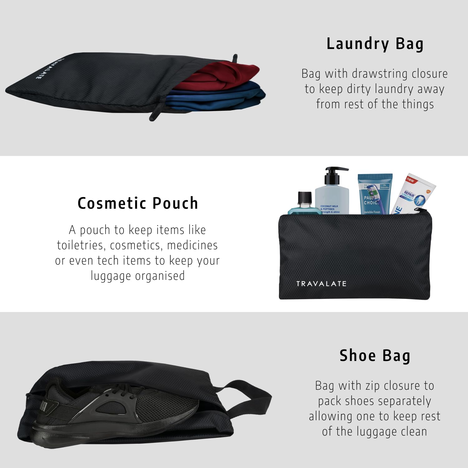 Travalate Multiple Size Packing Cubes | Set of 7 Black