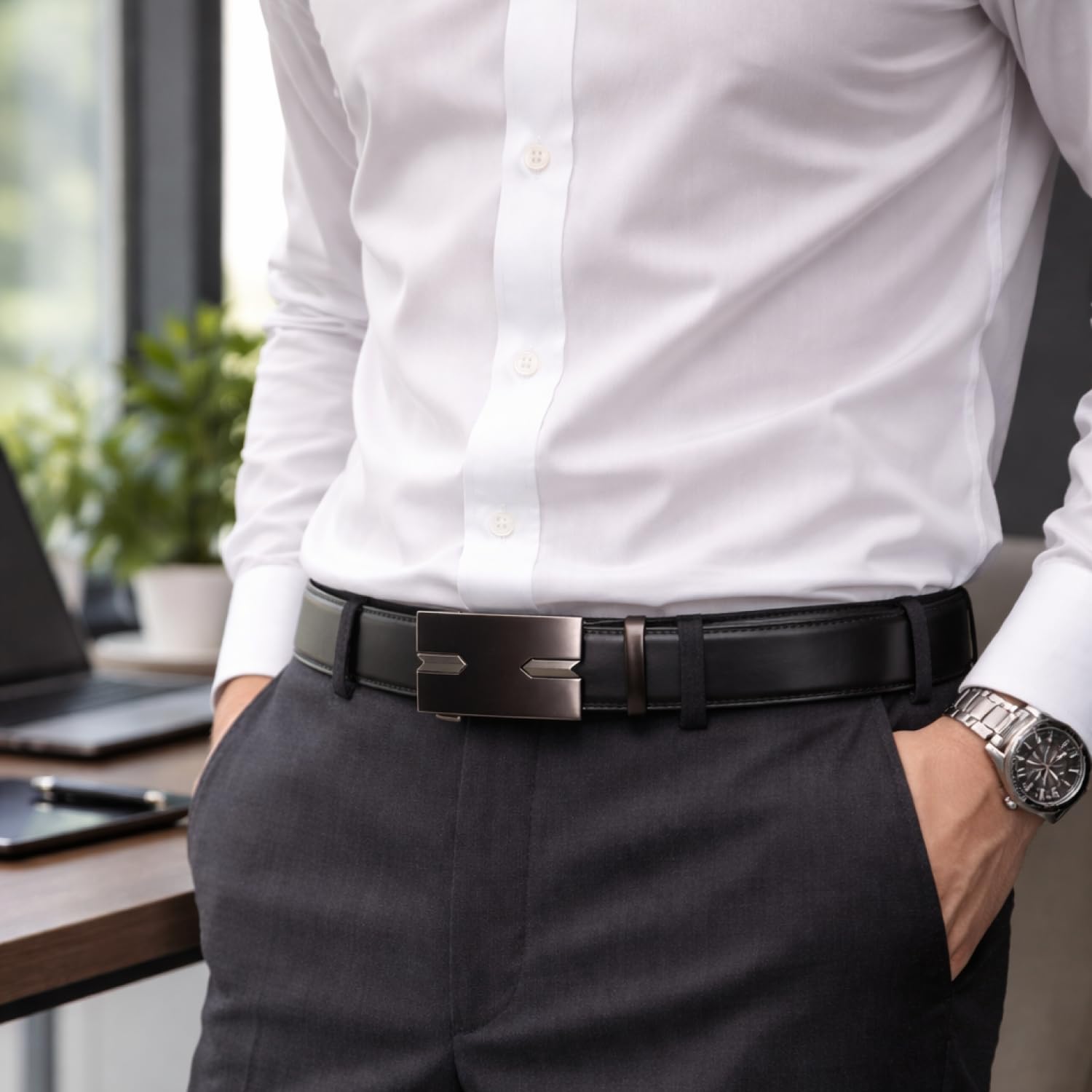 Genuine Leather Ratchet Buckle Belt