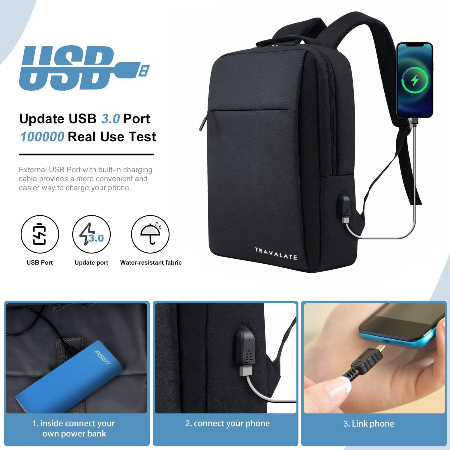 Laptop Backpack with Charging USB port | Black