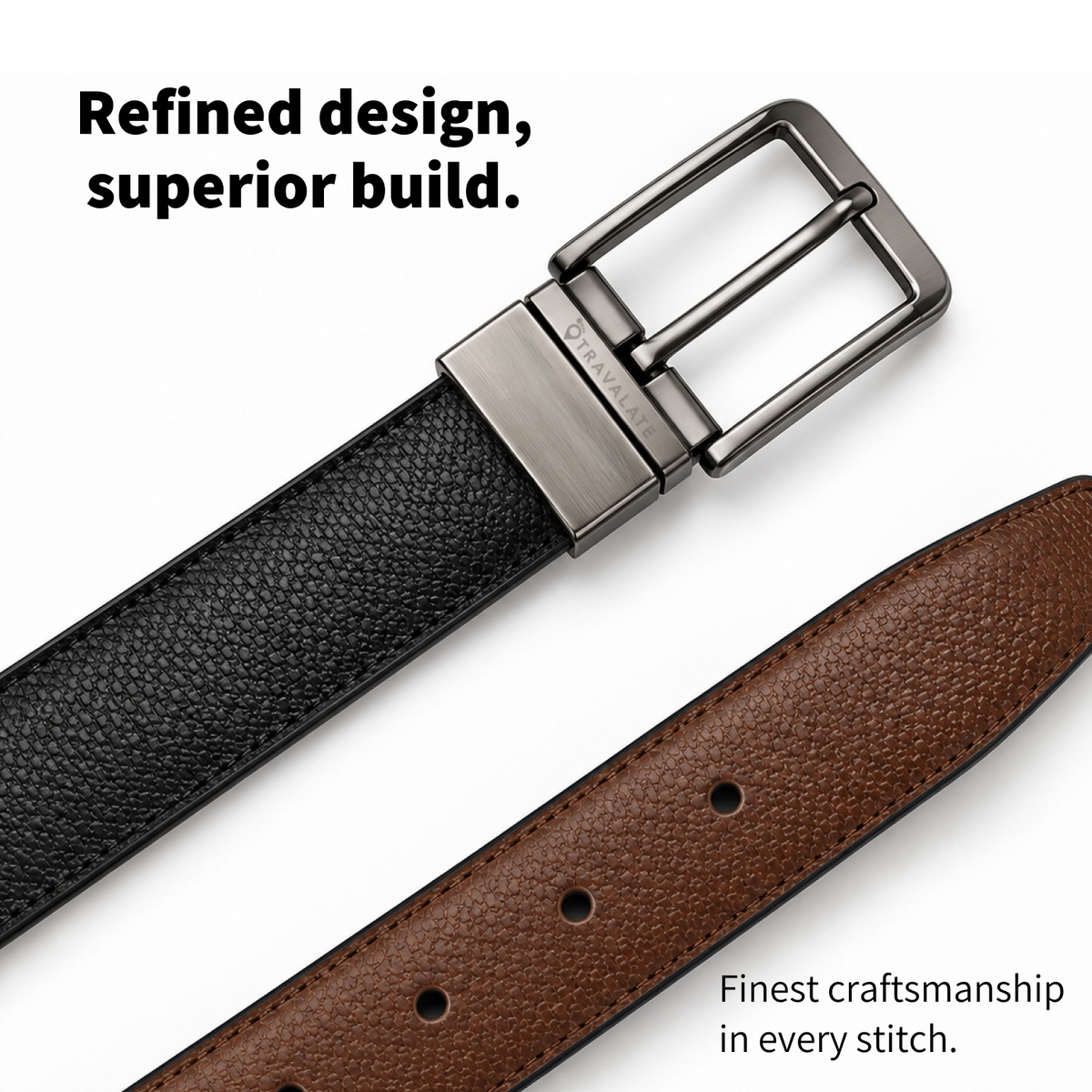 TRAVALATE 2-in-1 Twist Buckle Textured Leather Belt for Men - 44 Inches