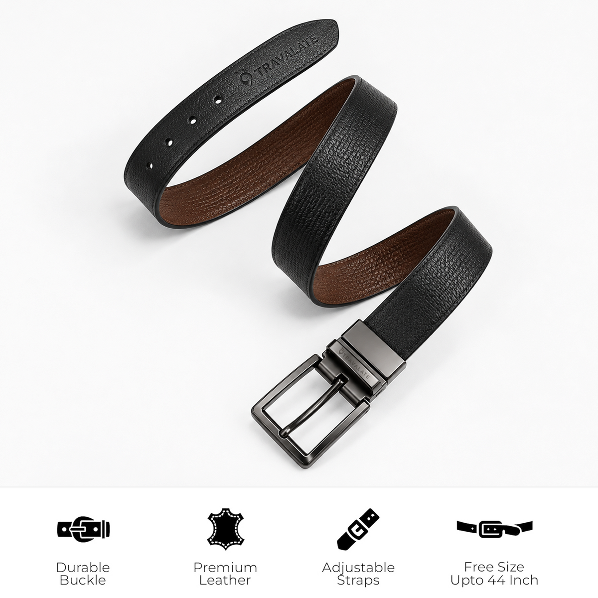 TRAVALATE 2-in-1 Twist Buckle Textured Leather Belt for Men - 44 Inches