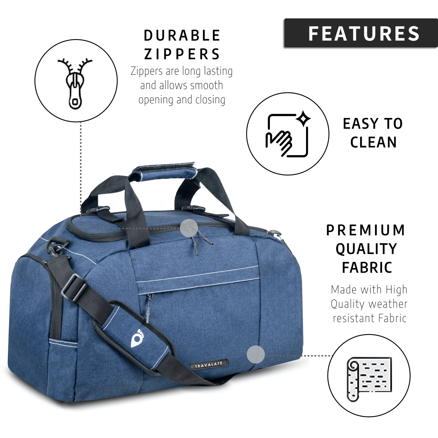 TRAVALATE 45L 3-Way Duffle Backpack Bag for Men - Blue
