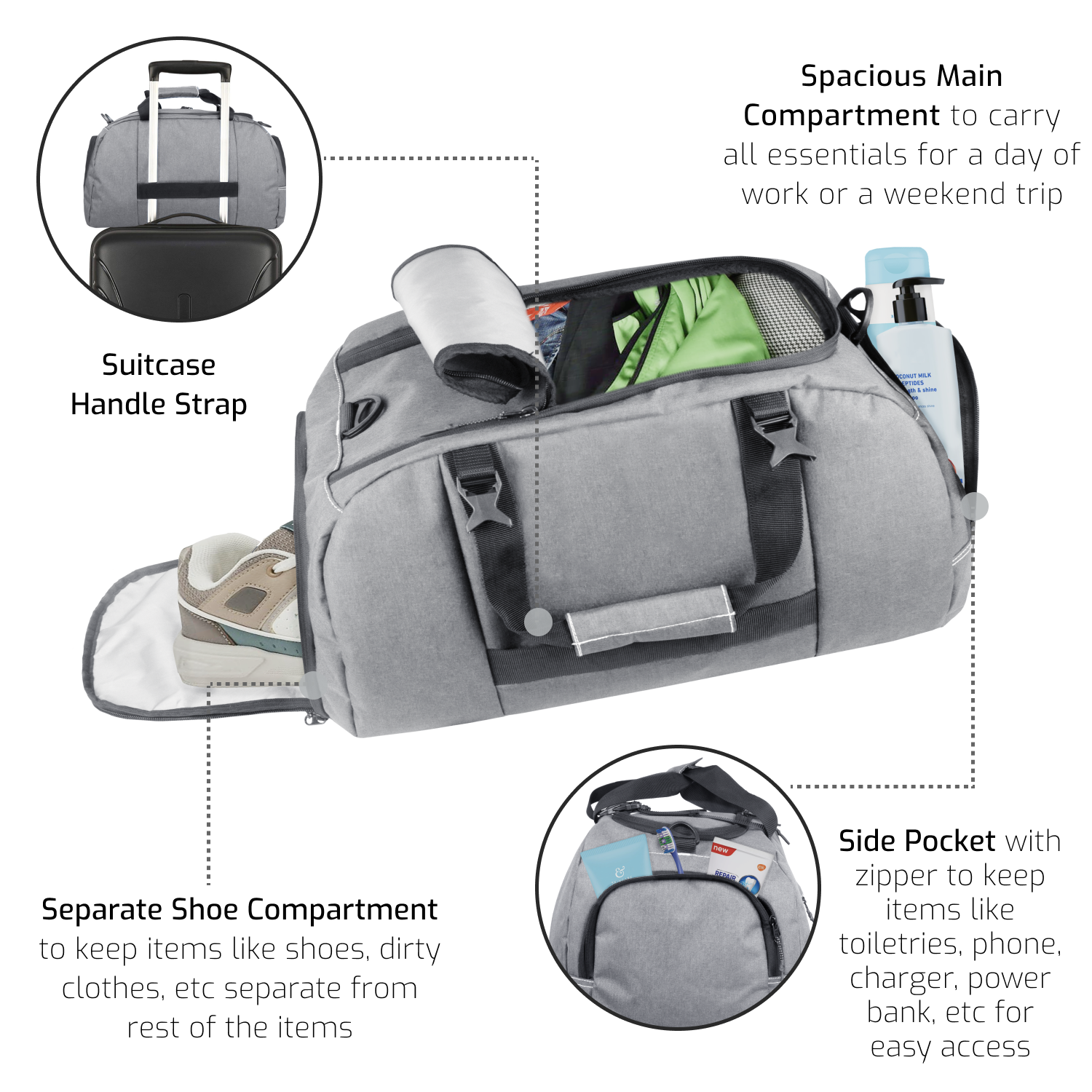 TRAVALATE 45L 3-Way Duffle Backpack Bag for Men - Grey