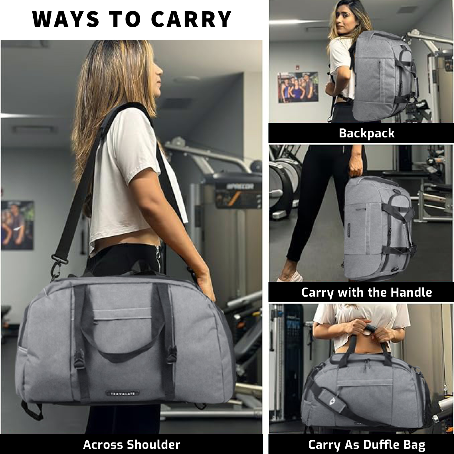 TRAVALATE 45L 3-Way Duffle Backpack Bag for Men - Grey