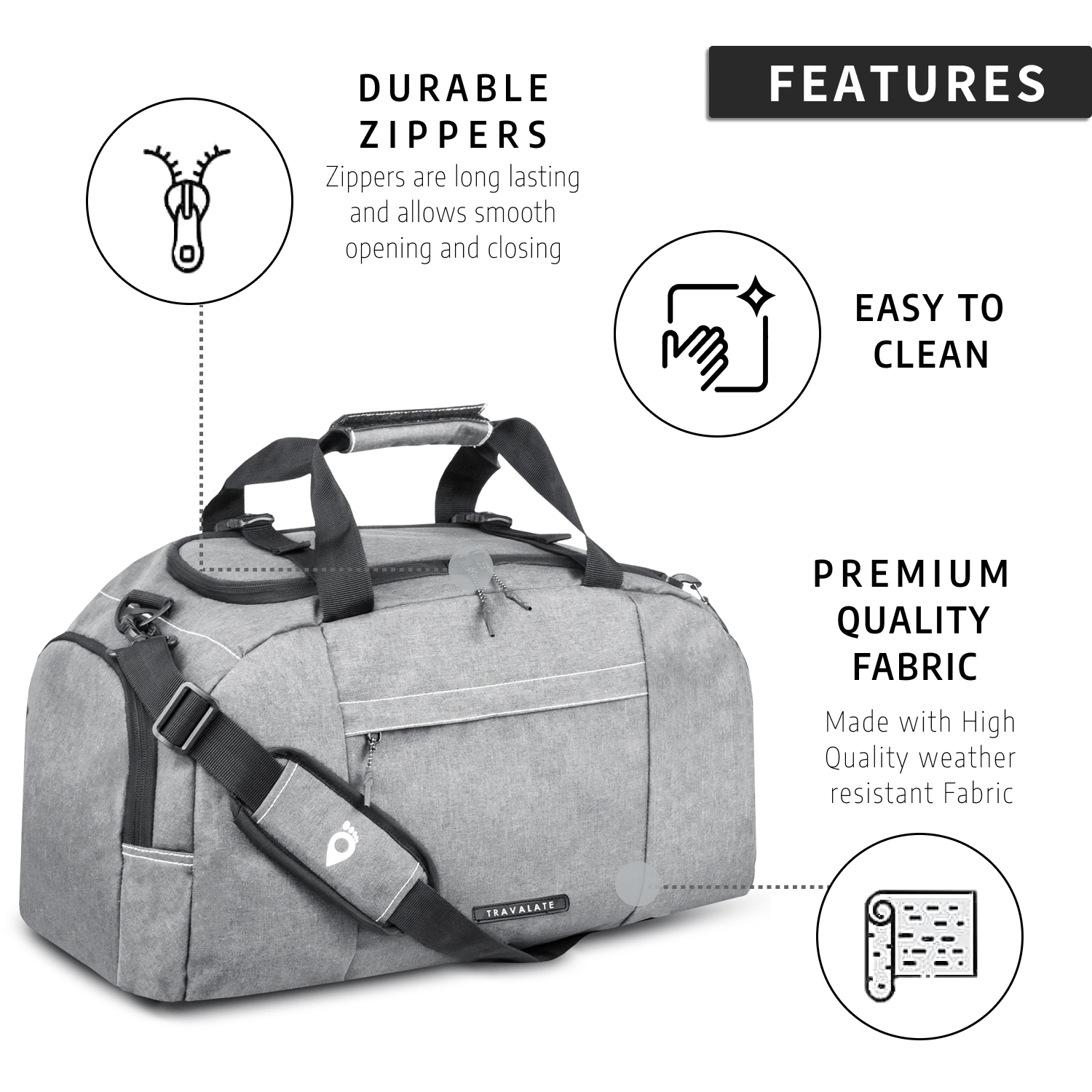 TRAVALATE 45L 3-Way Duffle Backpack Bag for Men - Grey