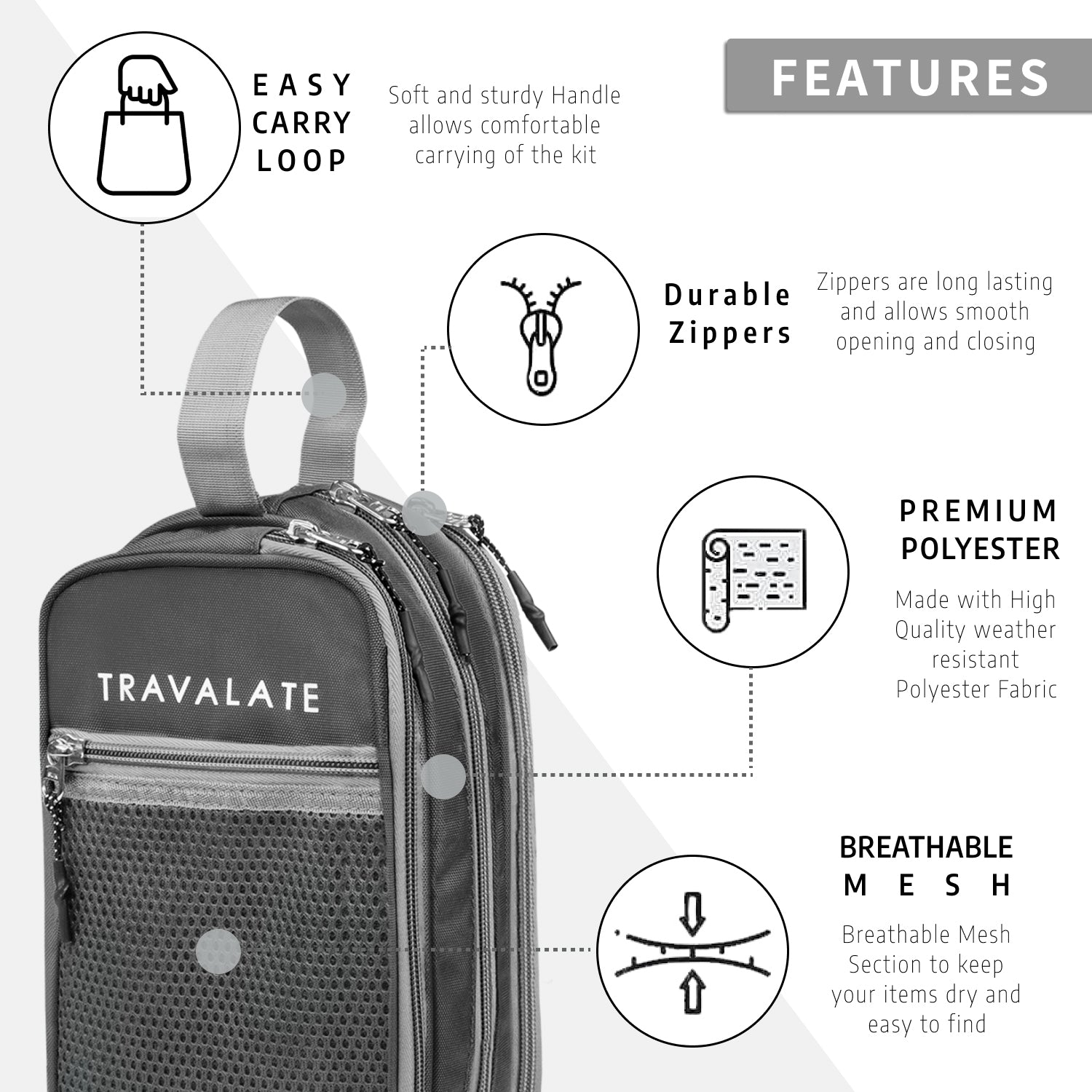 Multi-Pocket Travel Toiletry Bag | Grey