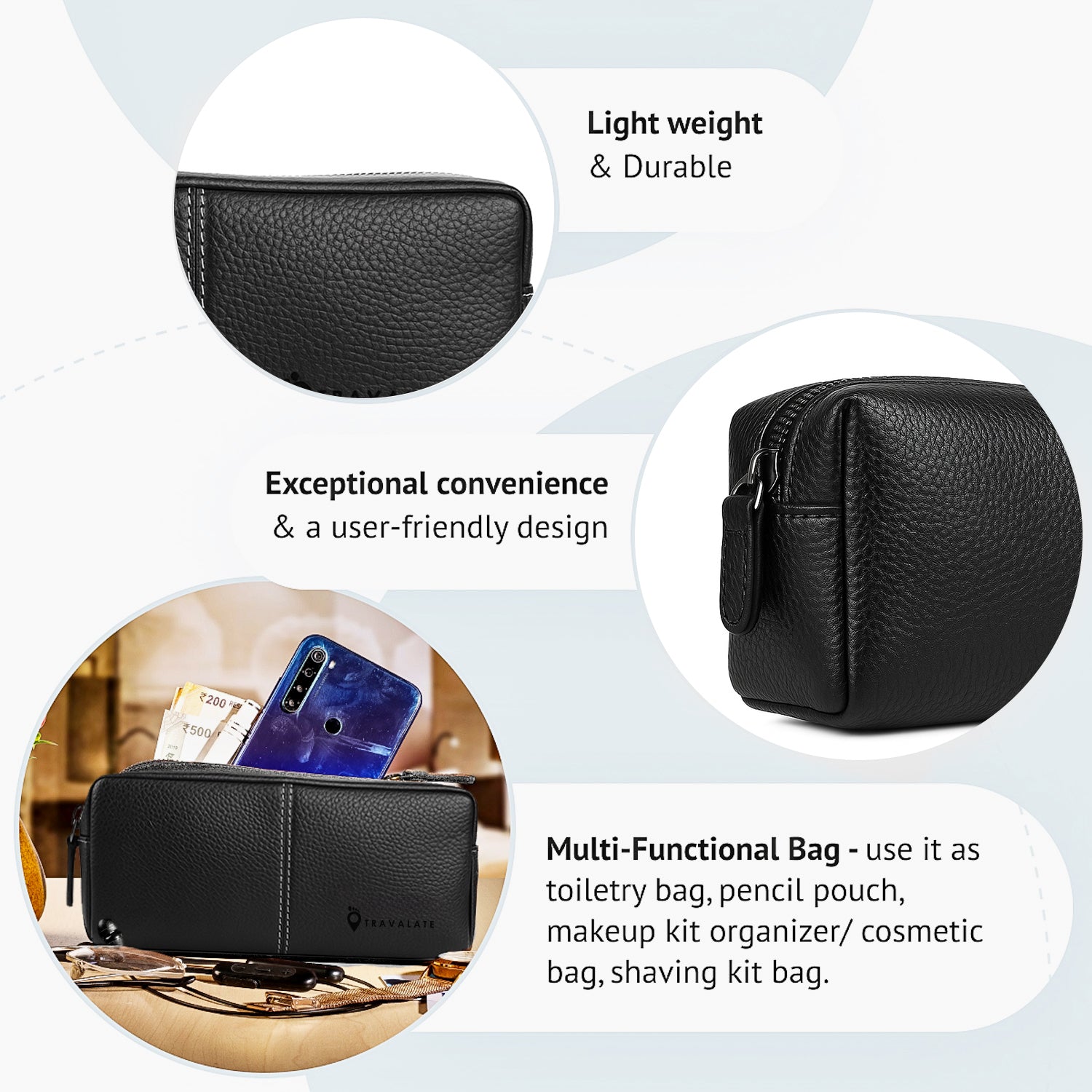 Genuine Leather Dopp Kit | Black