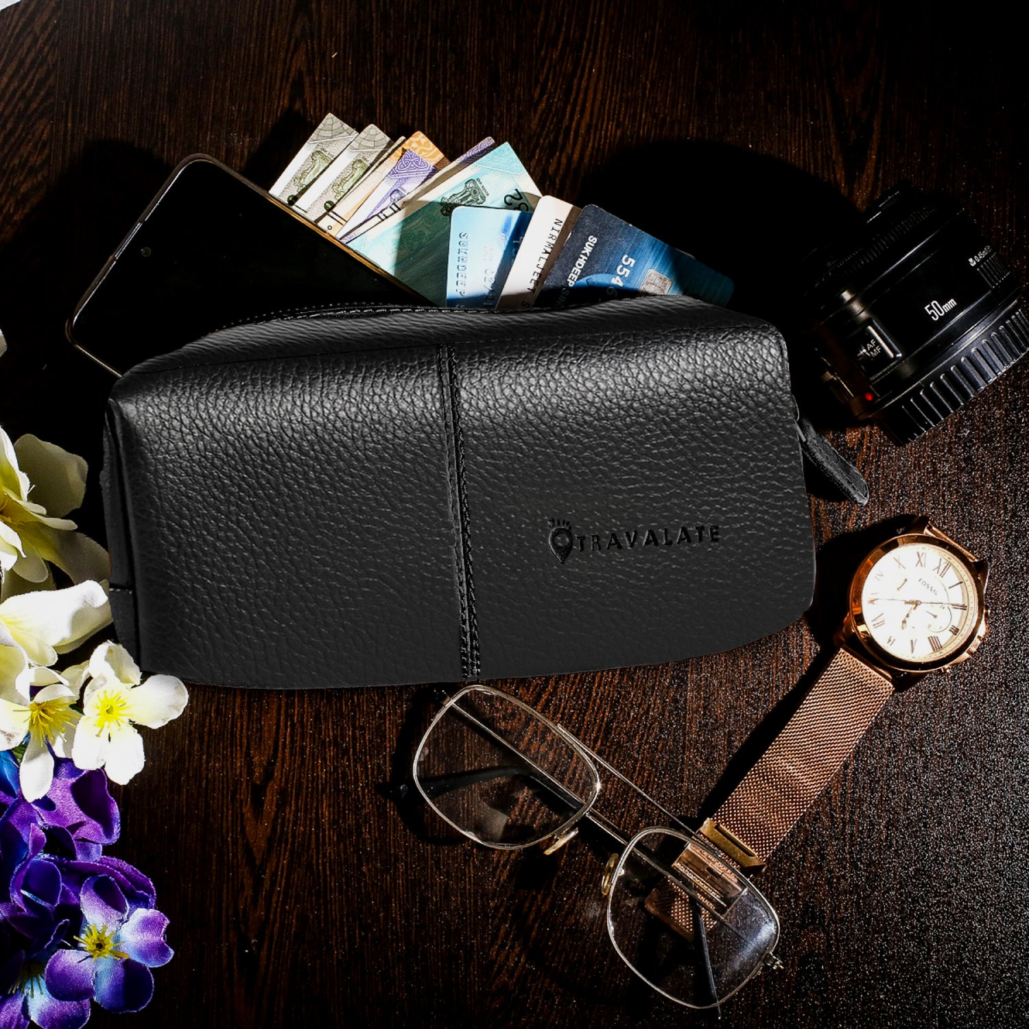 Genuine Leather Dopp Kit | Black