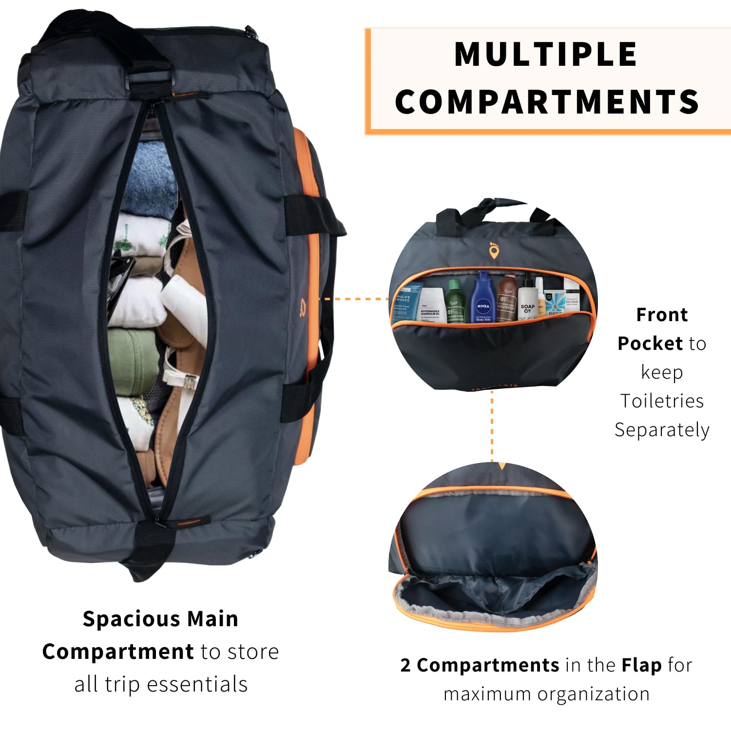 Multi Pocket Travel Duffle | Grey