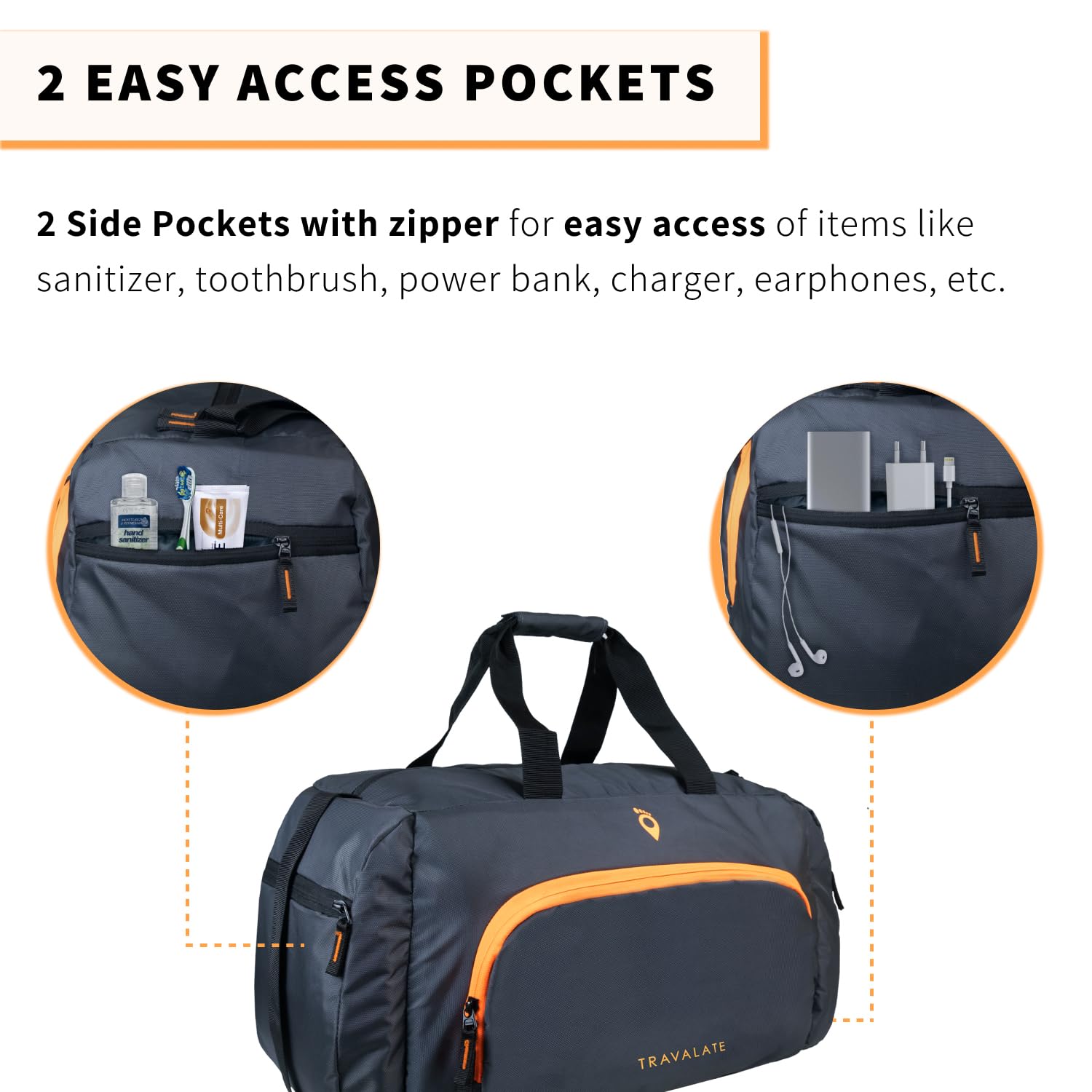 Multi Pocket Travel Duffle | Grey