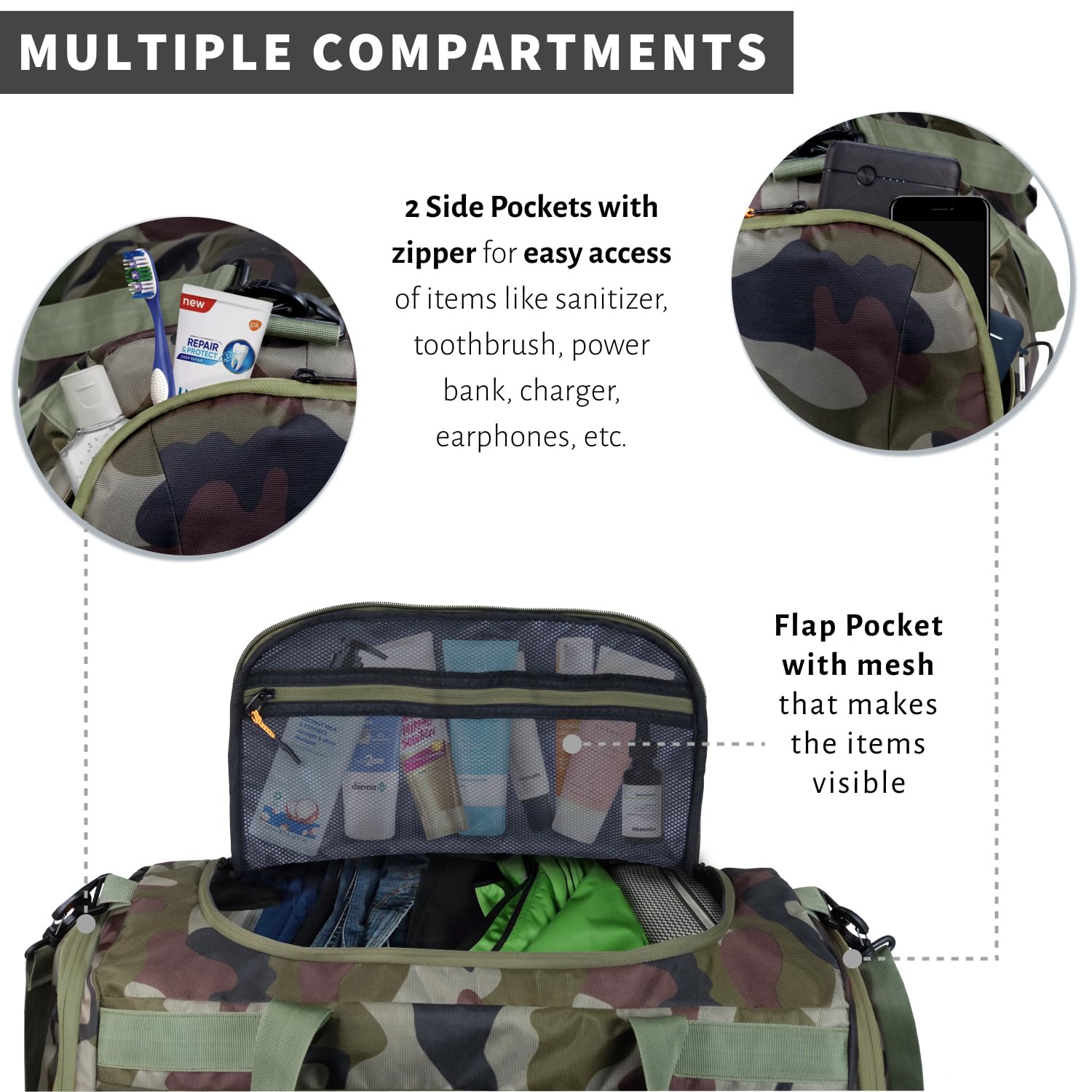 Multi Pocket Luggage Bag | Military Green