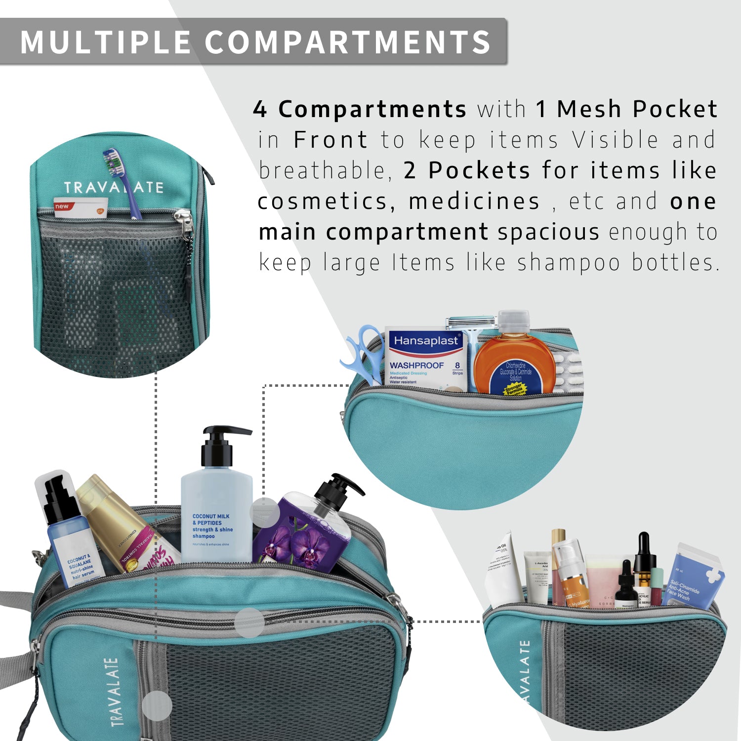 Multi-Pocket Travel Toiletry Bag | Green