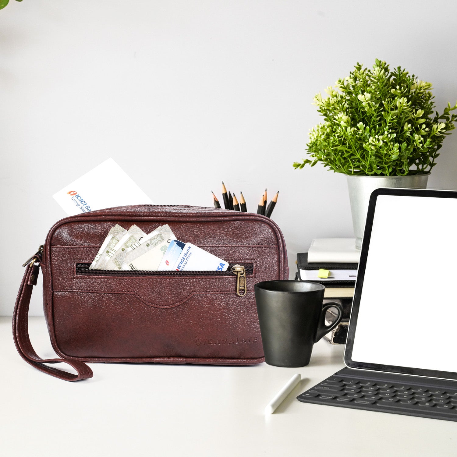Multipurpose Leather Cash Bag | Brown