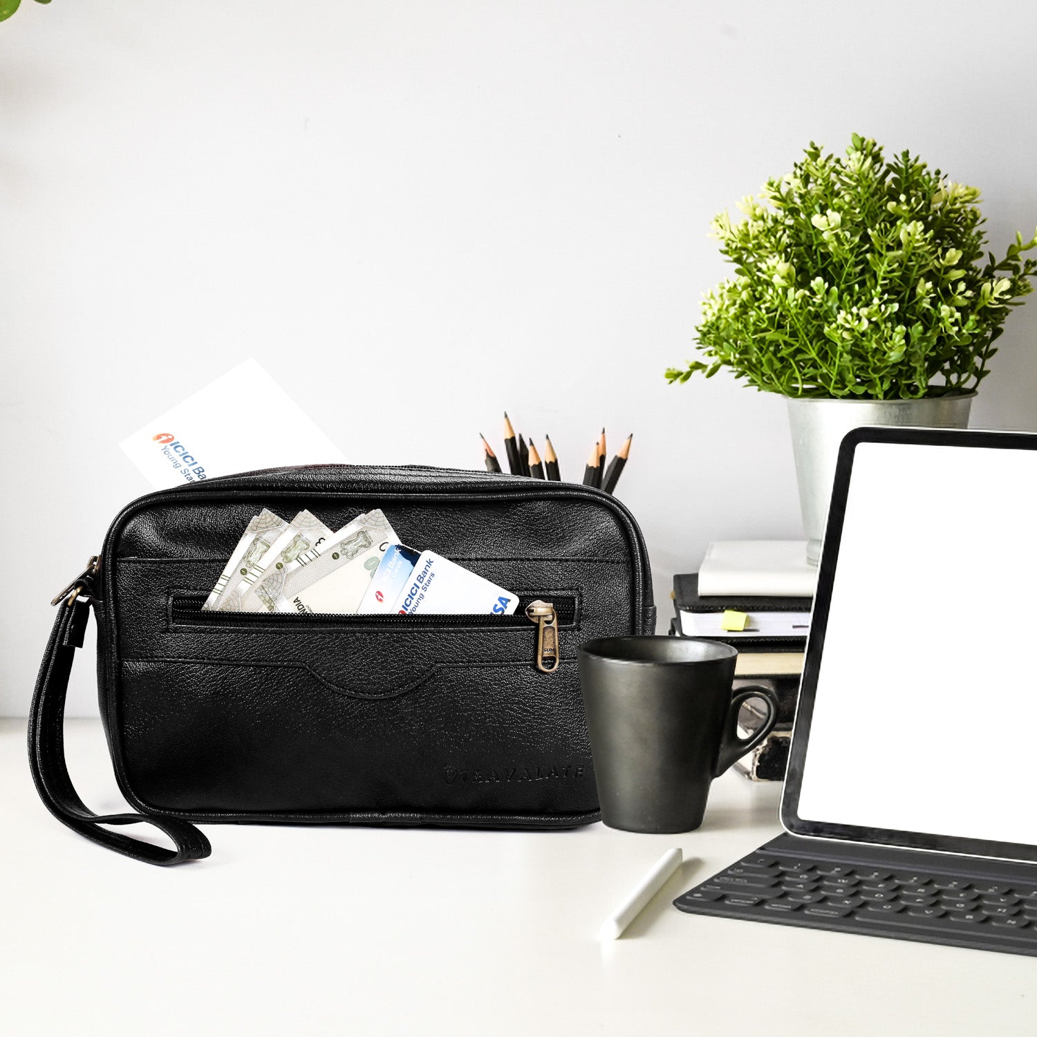 Multipurpose Leather Bag (Single Front Zip) | Black