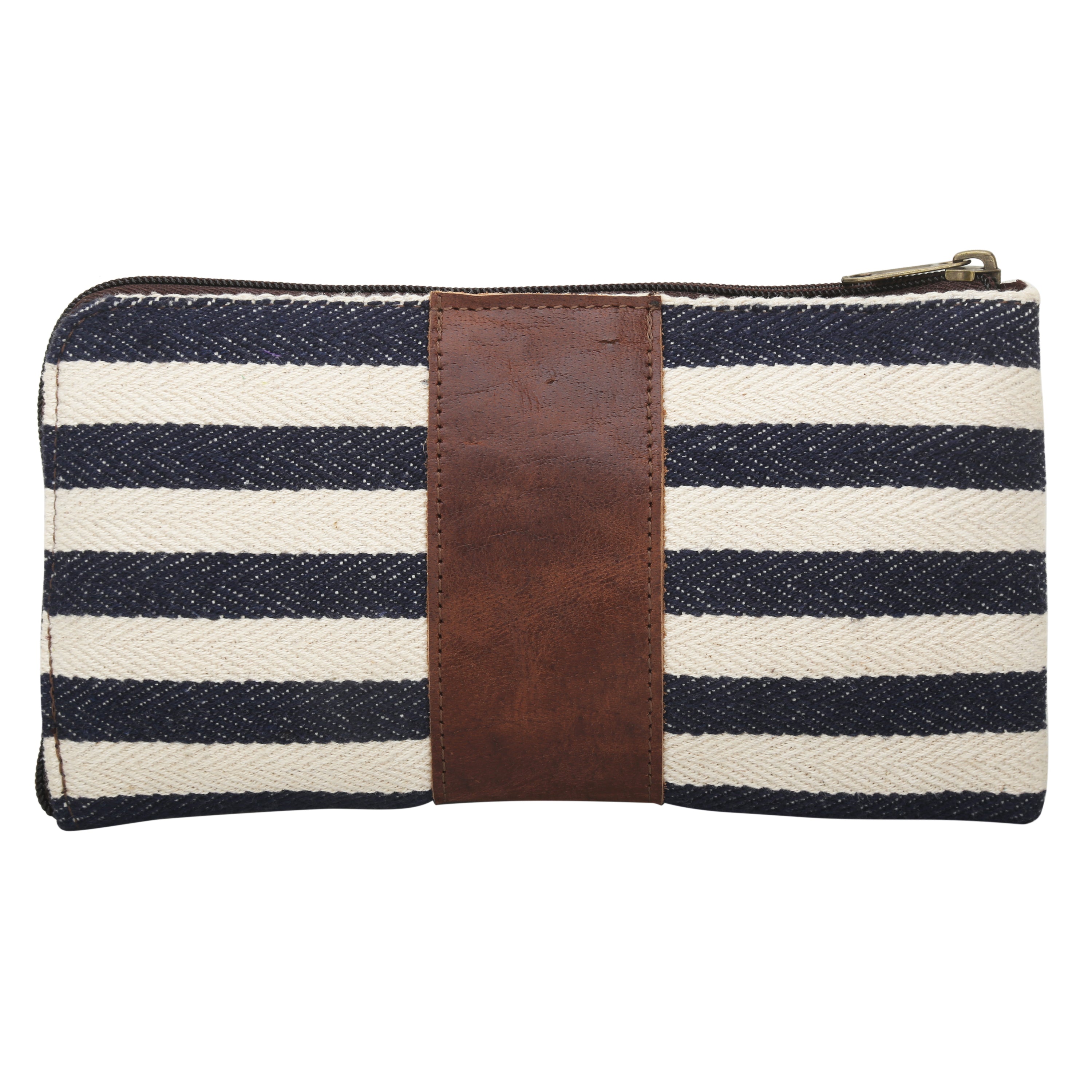 Woven Striped Clutch | Navy Blue and White