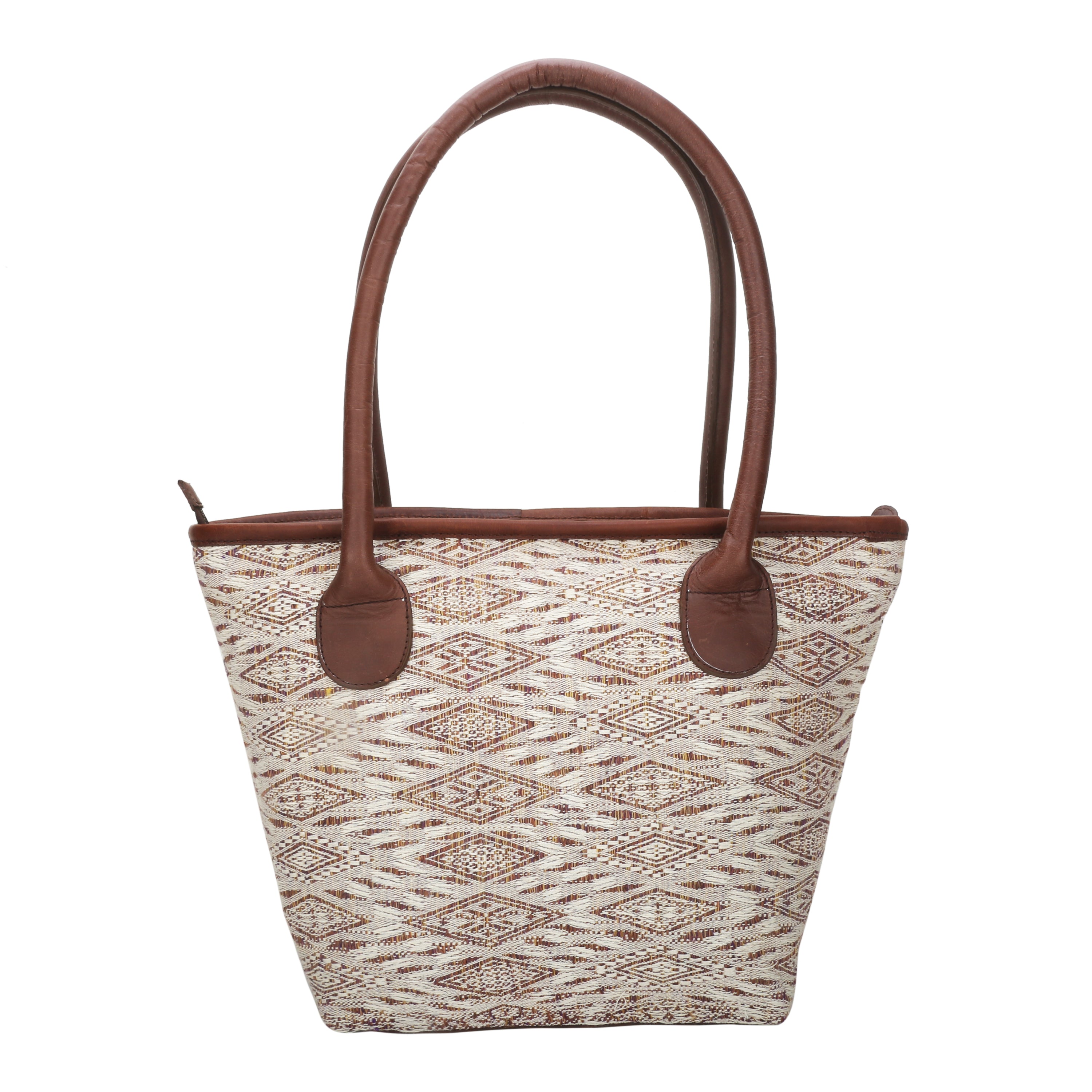 Woven Patterned Tote Bag | Brown and Beige