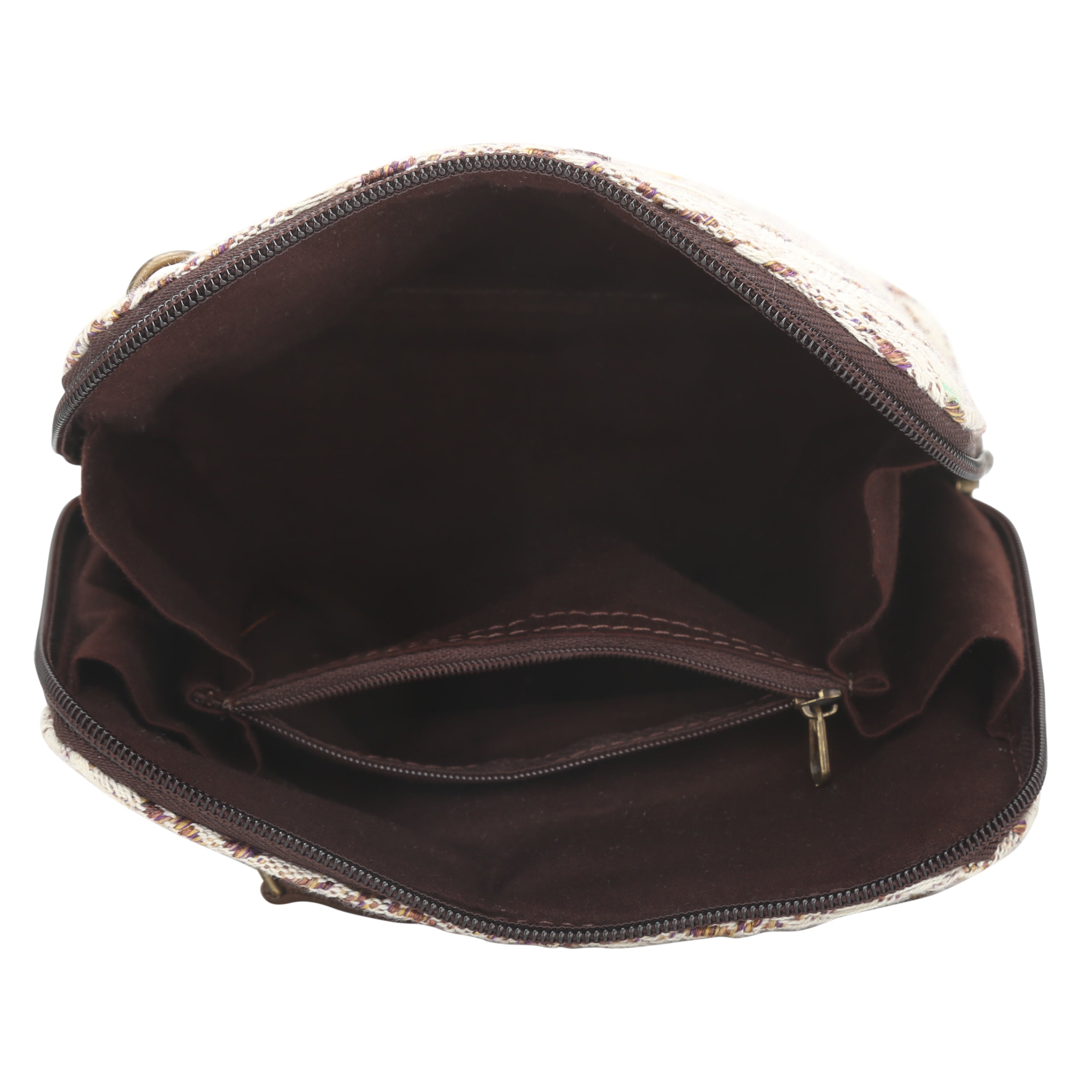 Woven Patterned Sling Bag | Brown and Cream