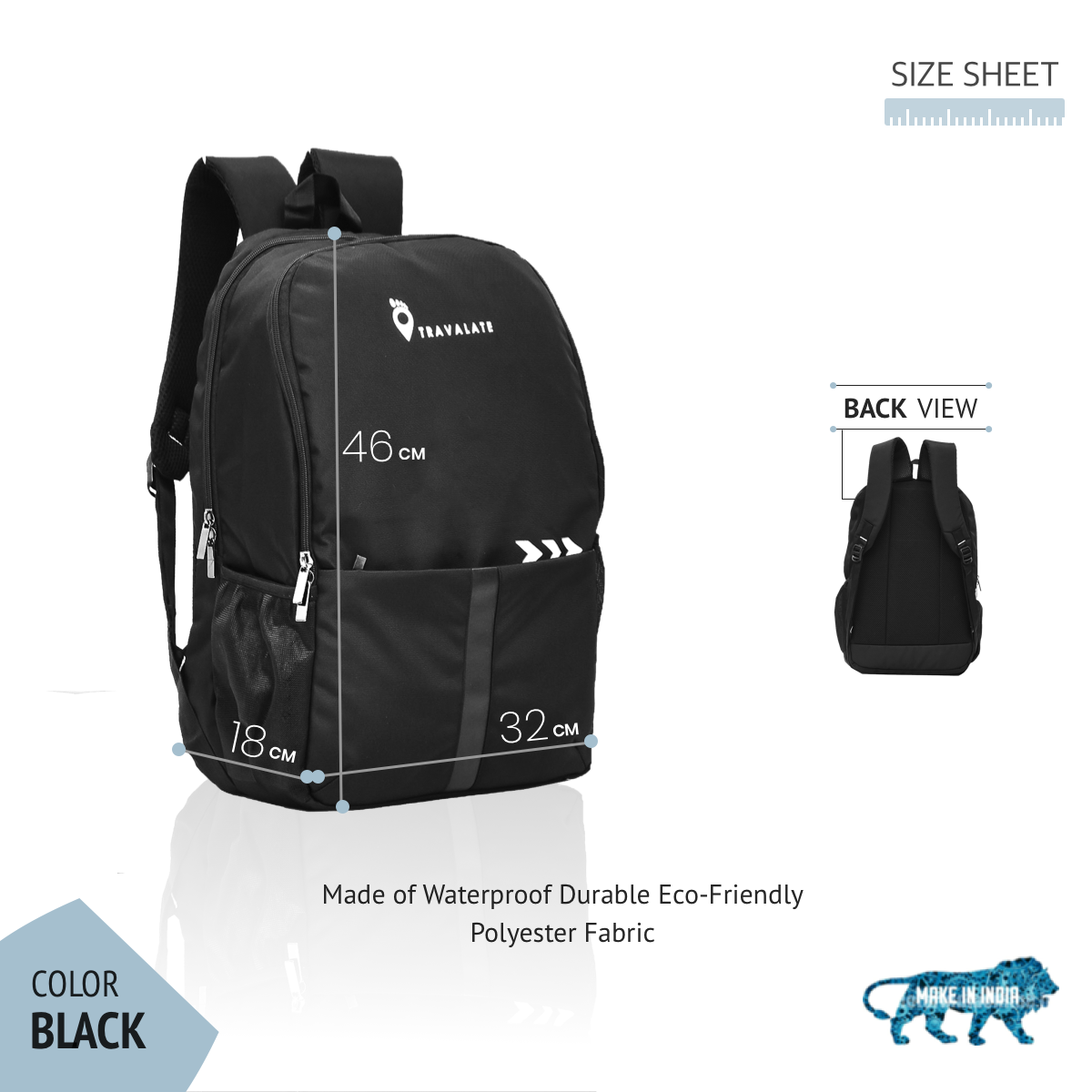 Casual Laptop Backpack with Rain Cover | Black