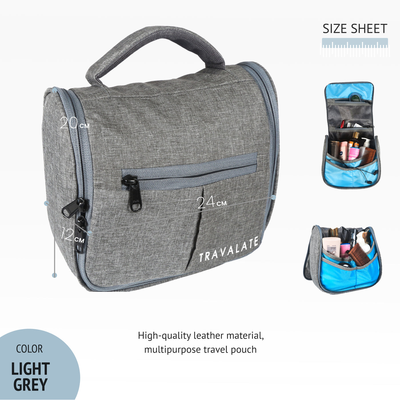 Trendy Multi Pocket Toiletry Bag | Light Grey