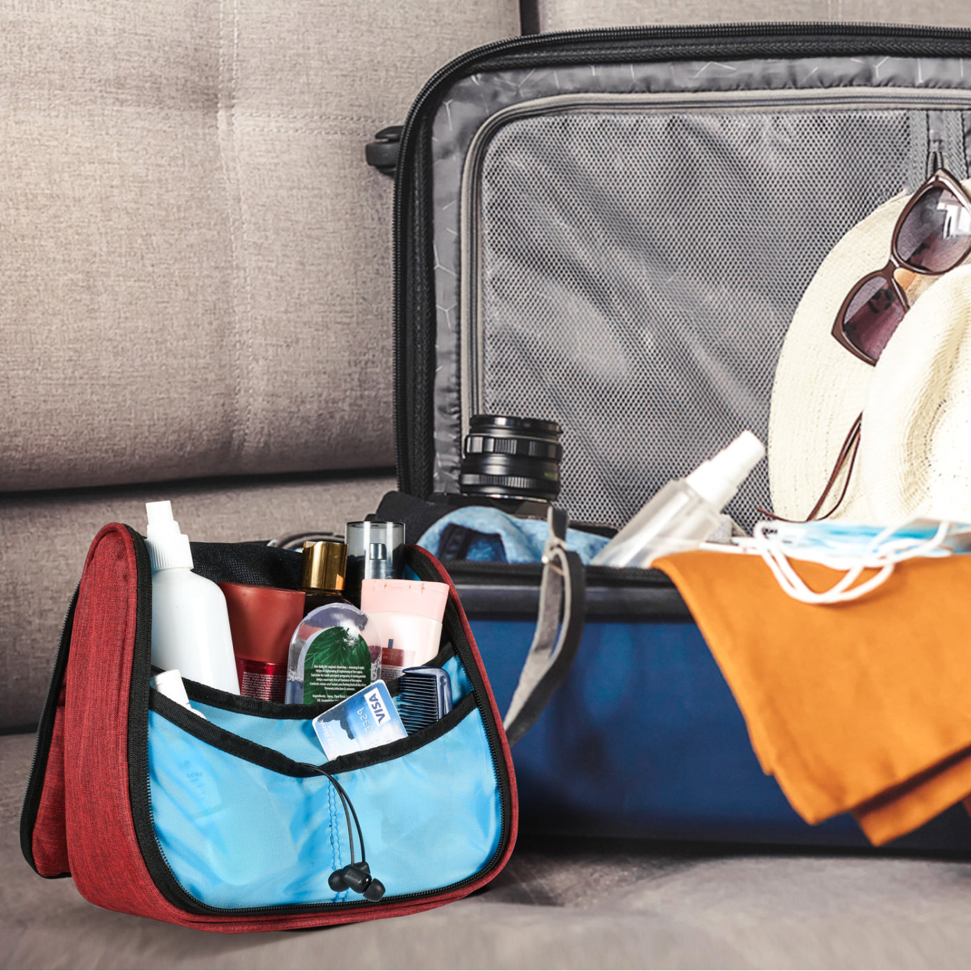 Trendy Multi Pocket Toiletry Bag | Red