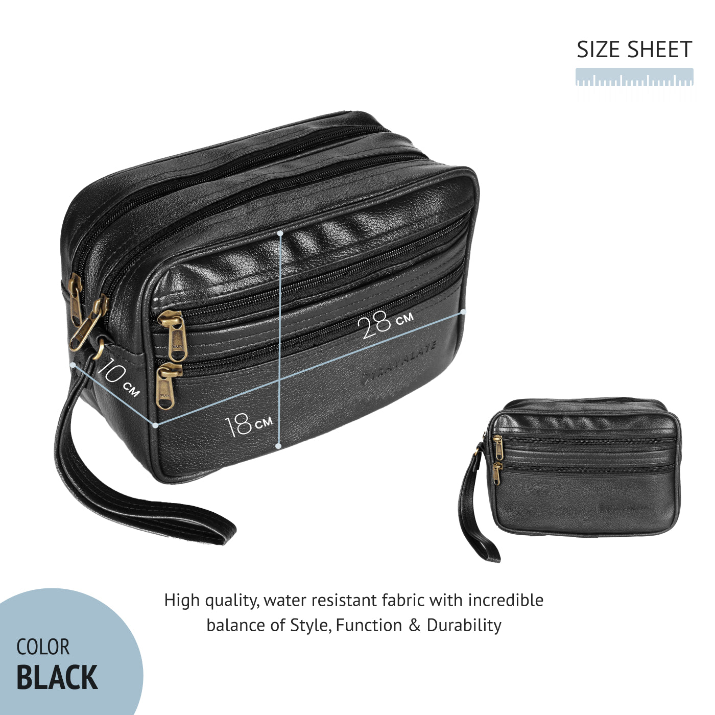 Multipurpose Leather Bag (Single Front Zip) | Black
