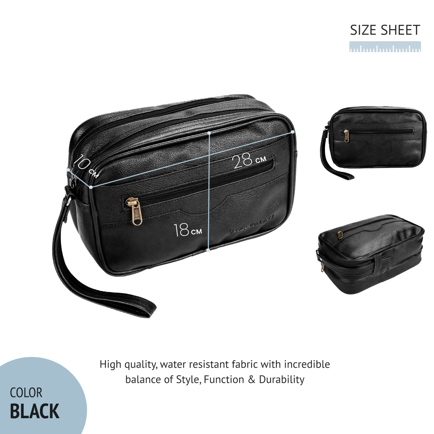 Multipurpose Leather Bag (Single Front Zip) | Black