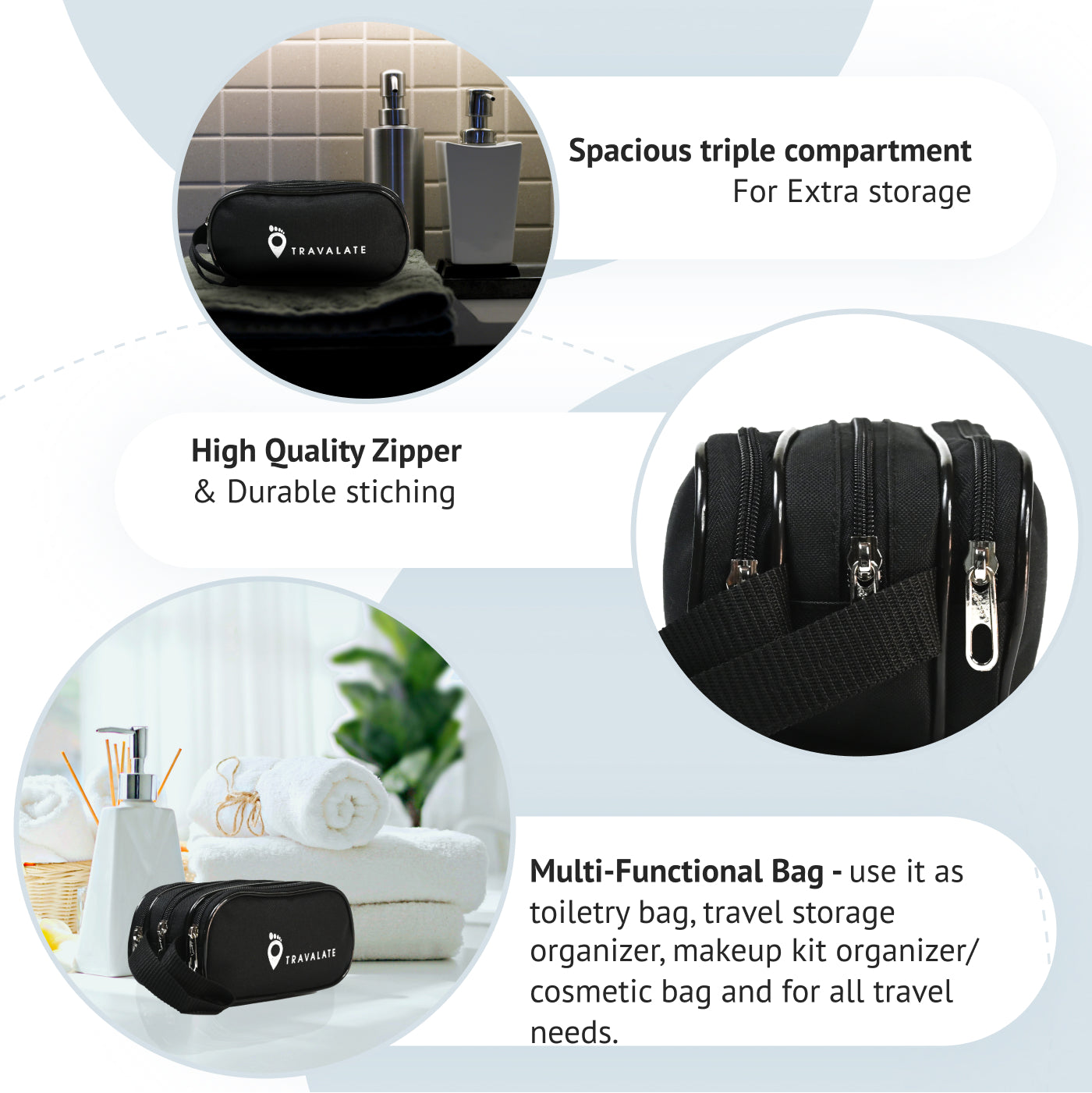 TripVault Toiletry Kit Bag | Black