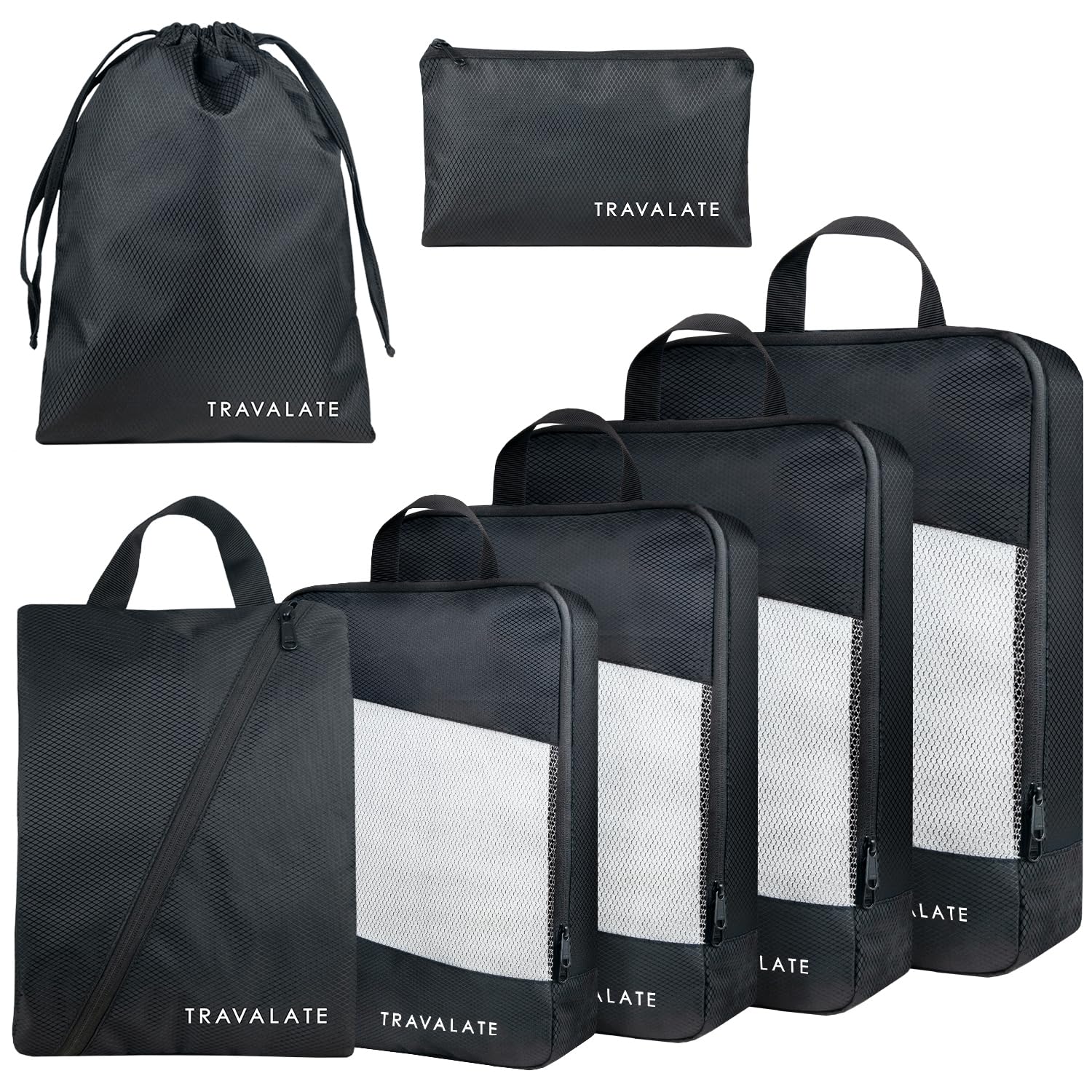 Travalate Multiple Size Packing Cubes | Set of 7 Black