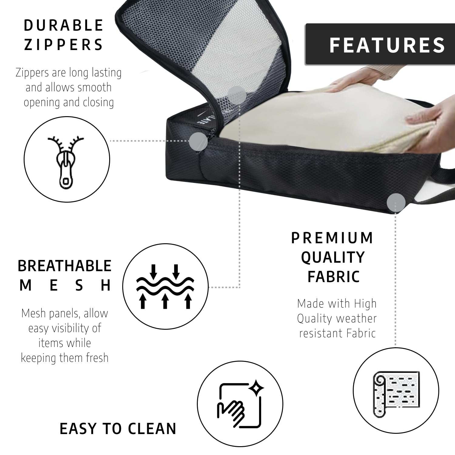 Travalate Multiple Size Packing Cubes | Set of 7 Black