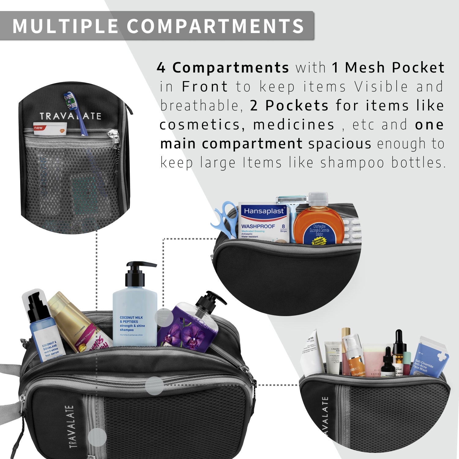Multi-Pocket Travel Toiletry Bag | Black