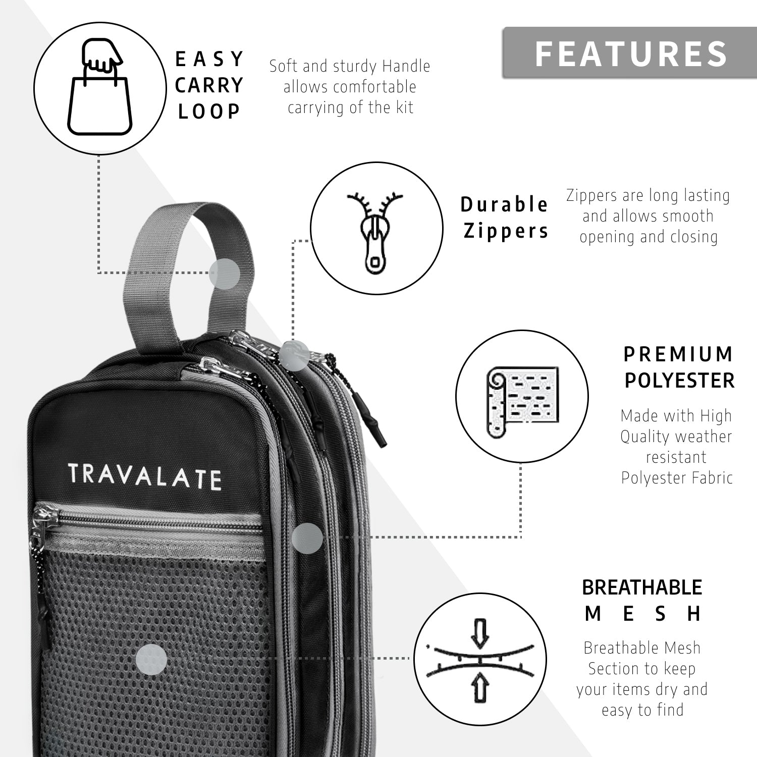 Multi-Pocket Travel Toiletry Bag | Black