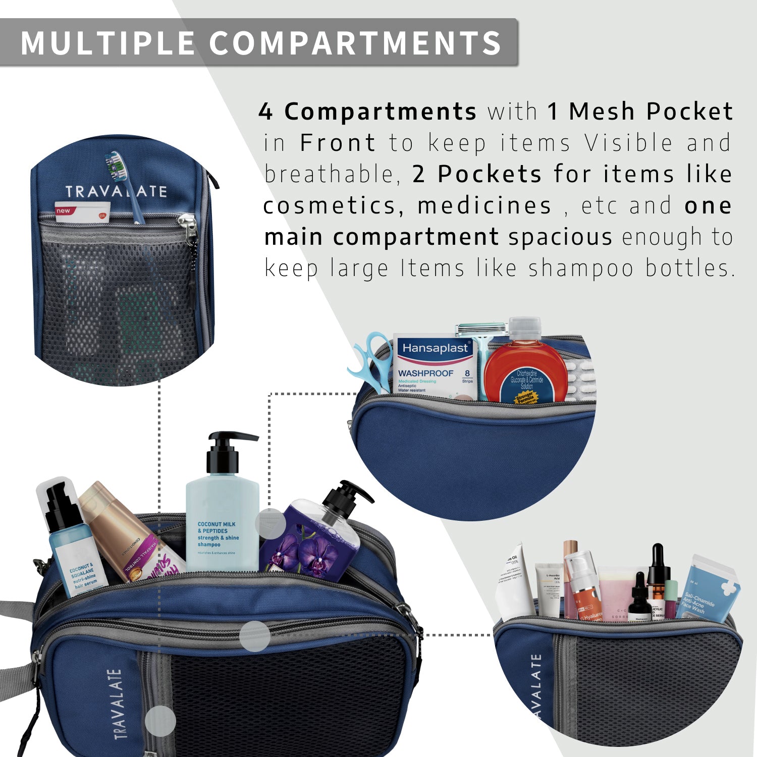 Multi- Pocket Travel Toiletry Bag | Navy Blue