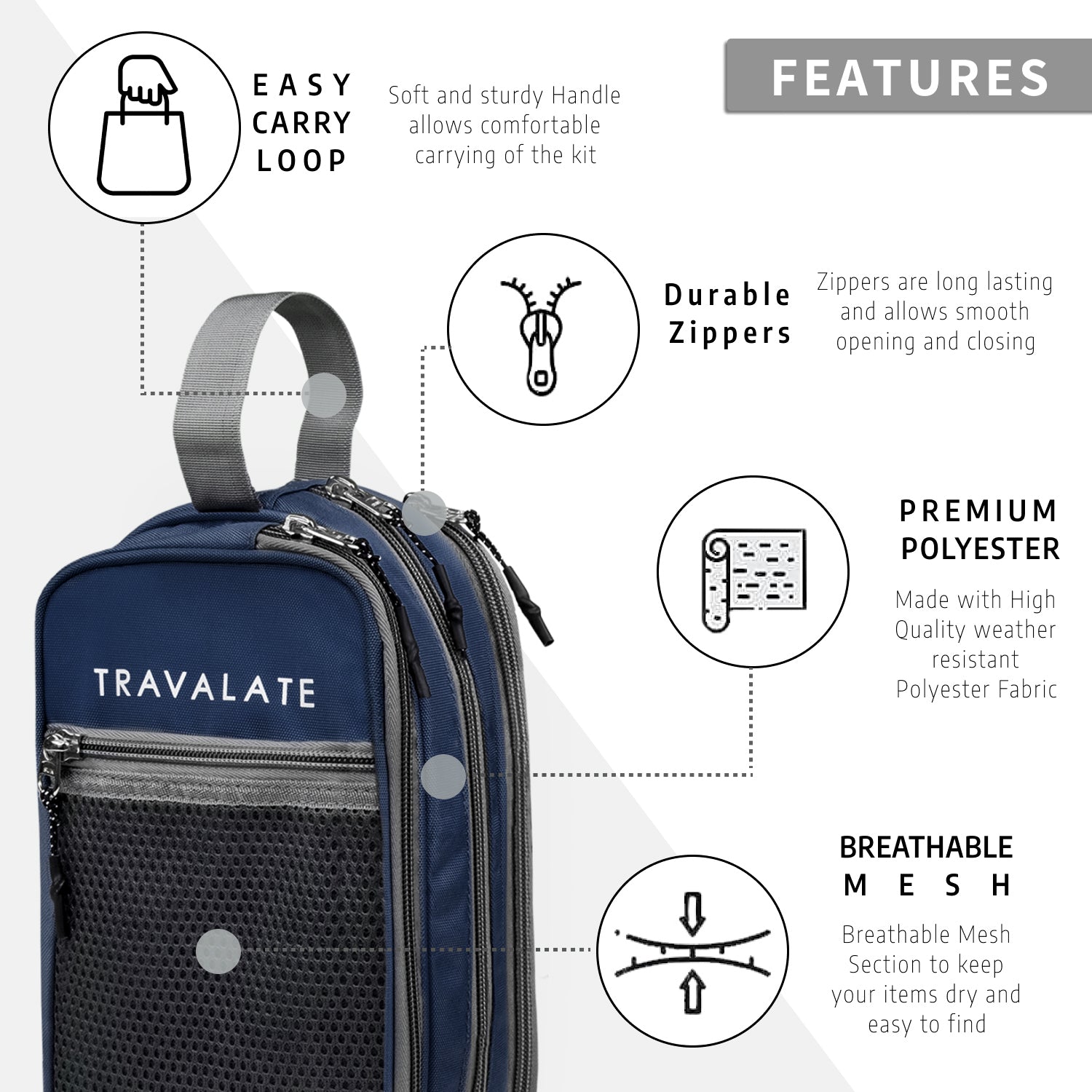 Multi- Pocket Travel Toiletry Bag | Navy Blue