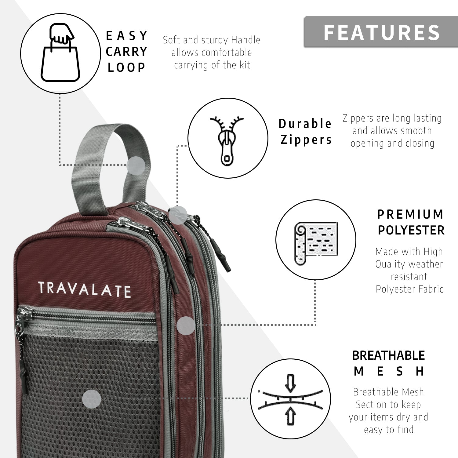 Multi-Pocket Travel Toiletry Bag | Brown
