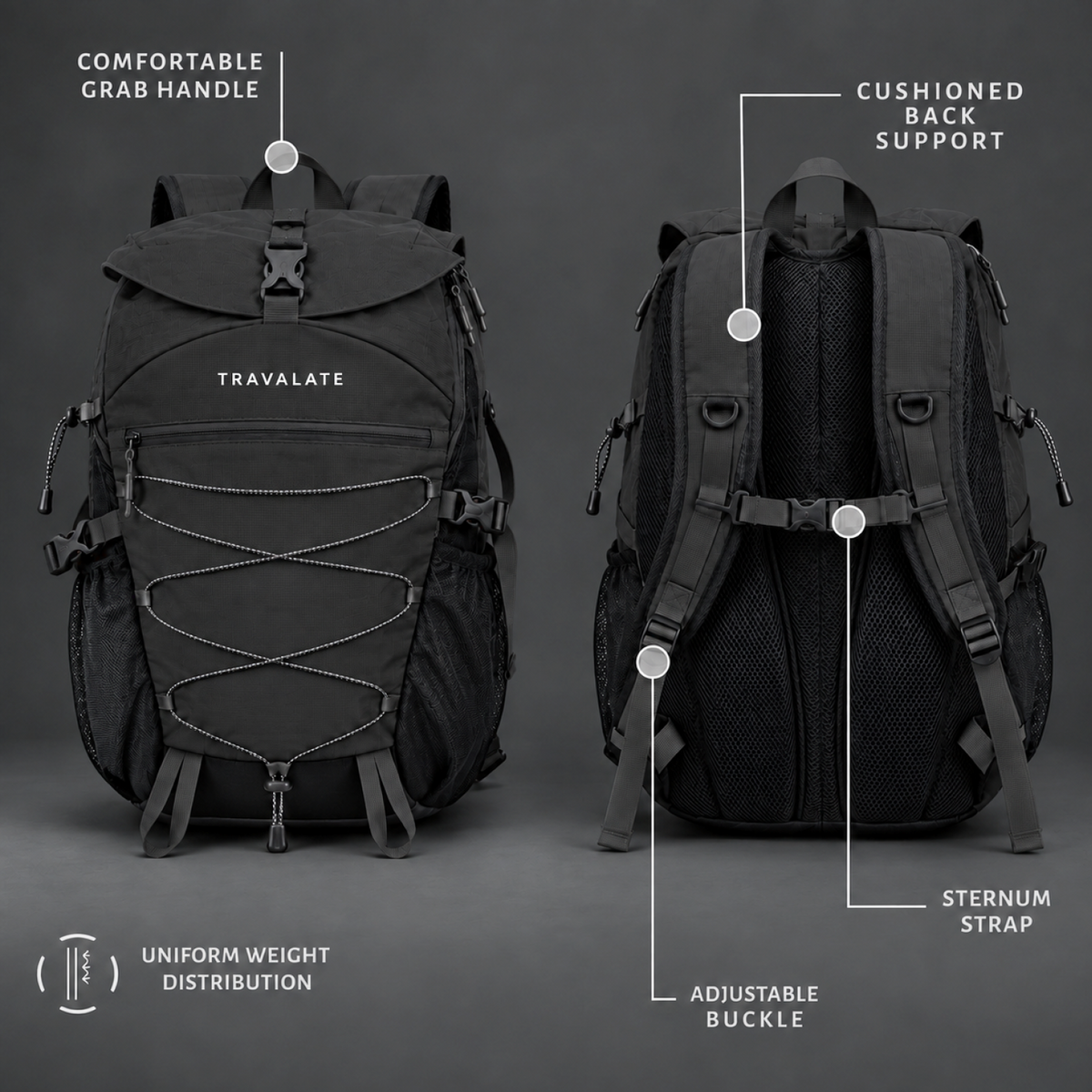 TRAVALATE TrailX Backpack - Black