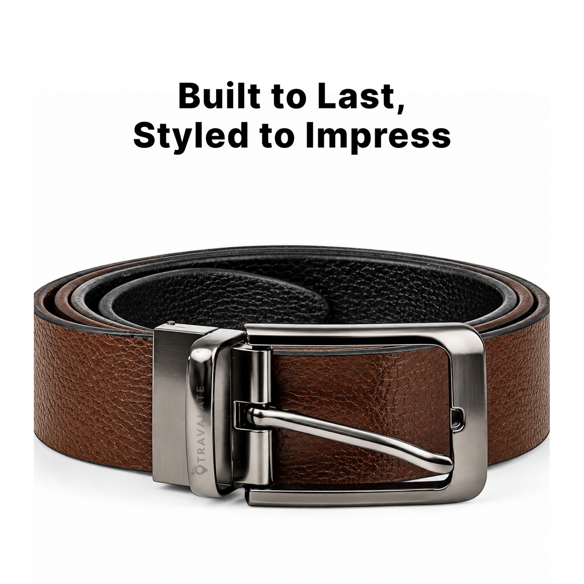 TRAVALATE 2-in-1 Twist Buckle Textured Leather Belt for Men - 44 Inches