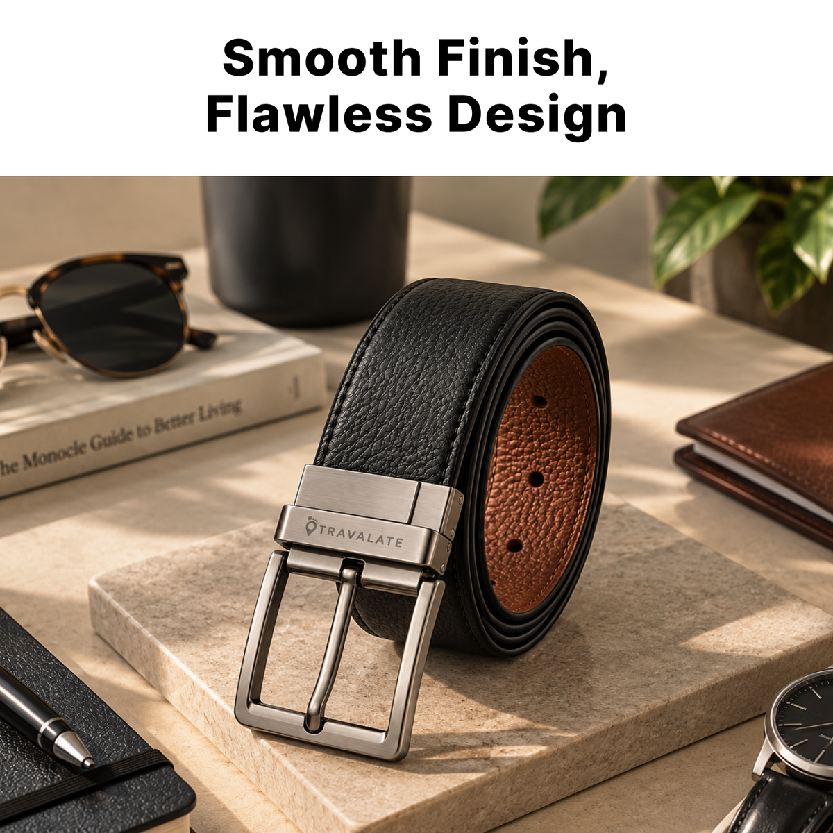 TRAVALATE 2-in-1 Twist Buckle Textured Leather Belt for Men - 44 Inches