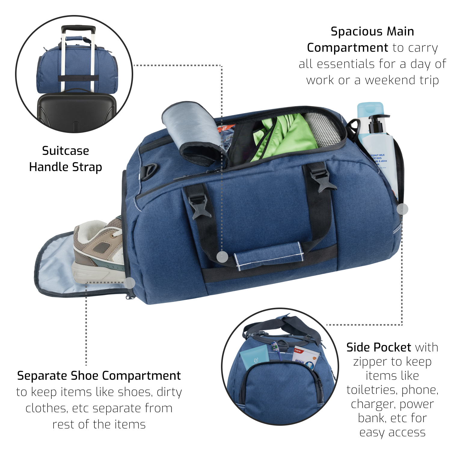 TRAVALATE 45L 3-Way Duffle Backpack Bag for Men - Blue