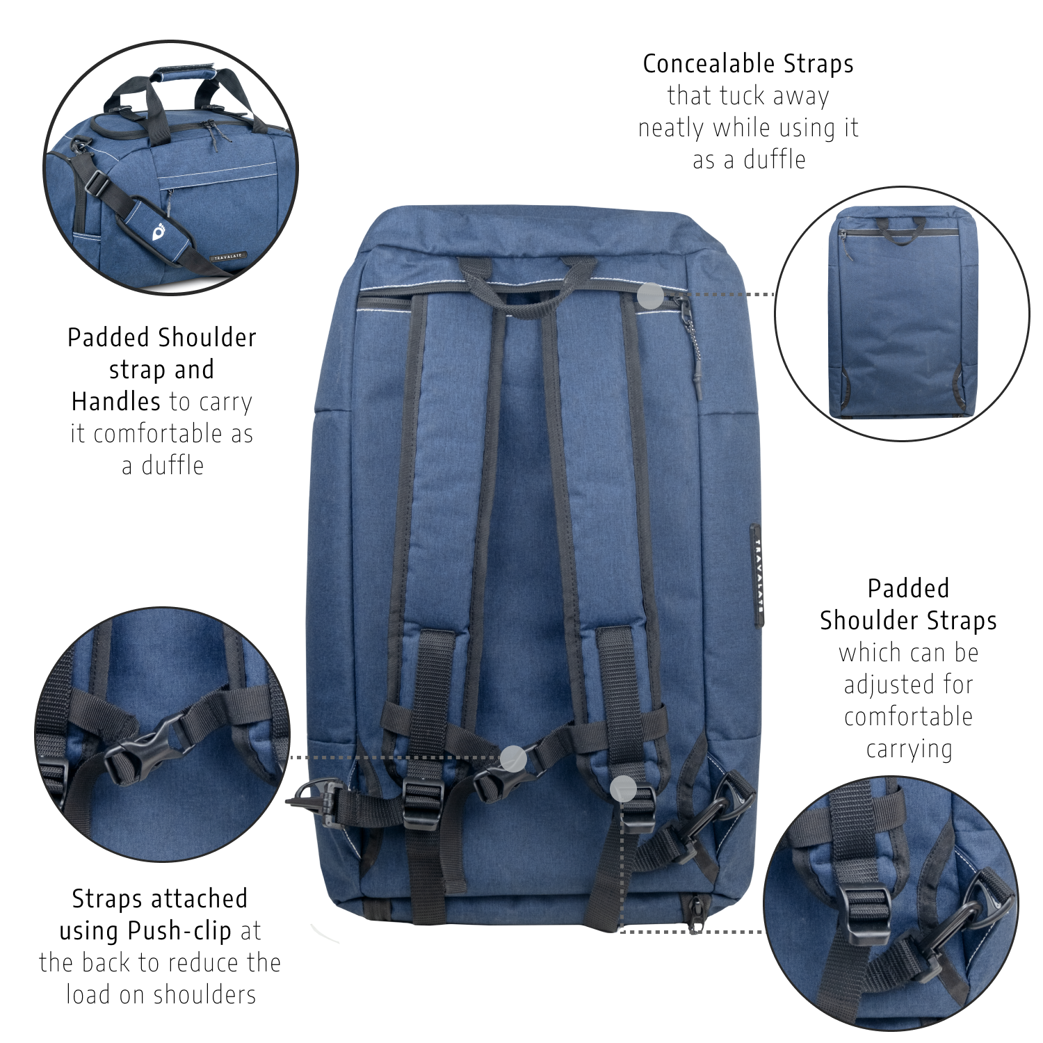 TRAVALATE 45L 3-Way Duffle Backpack Bag for Men - Blue