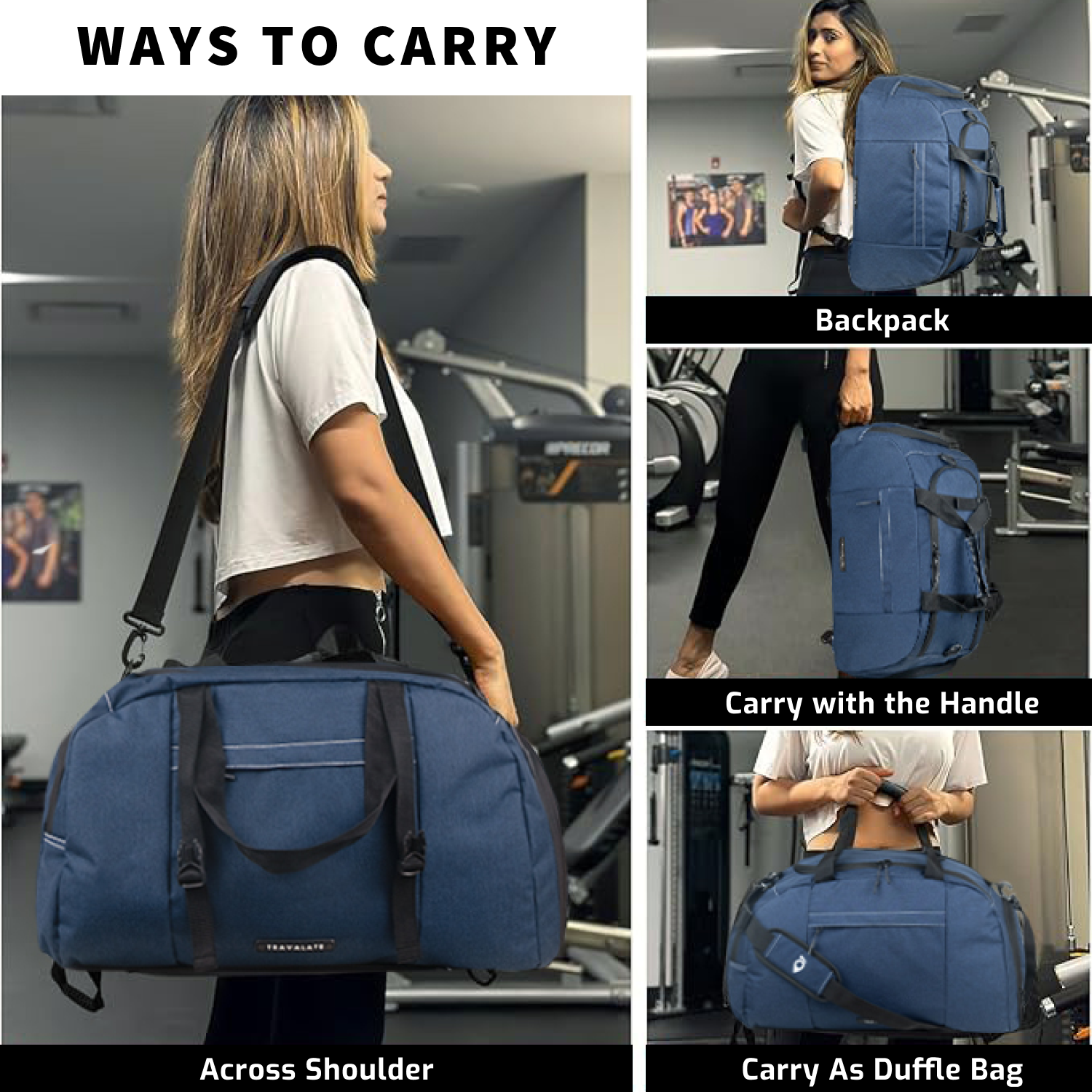 TRAVALATE 45L 3-Way Duffle Backpack Bag for Men - Blue
