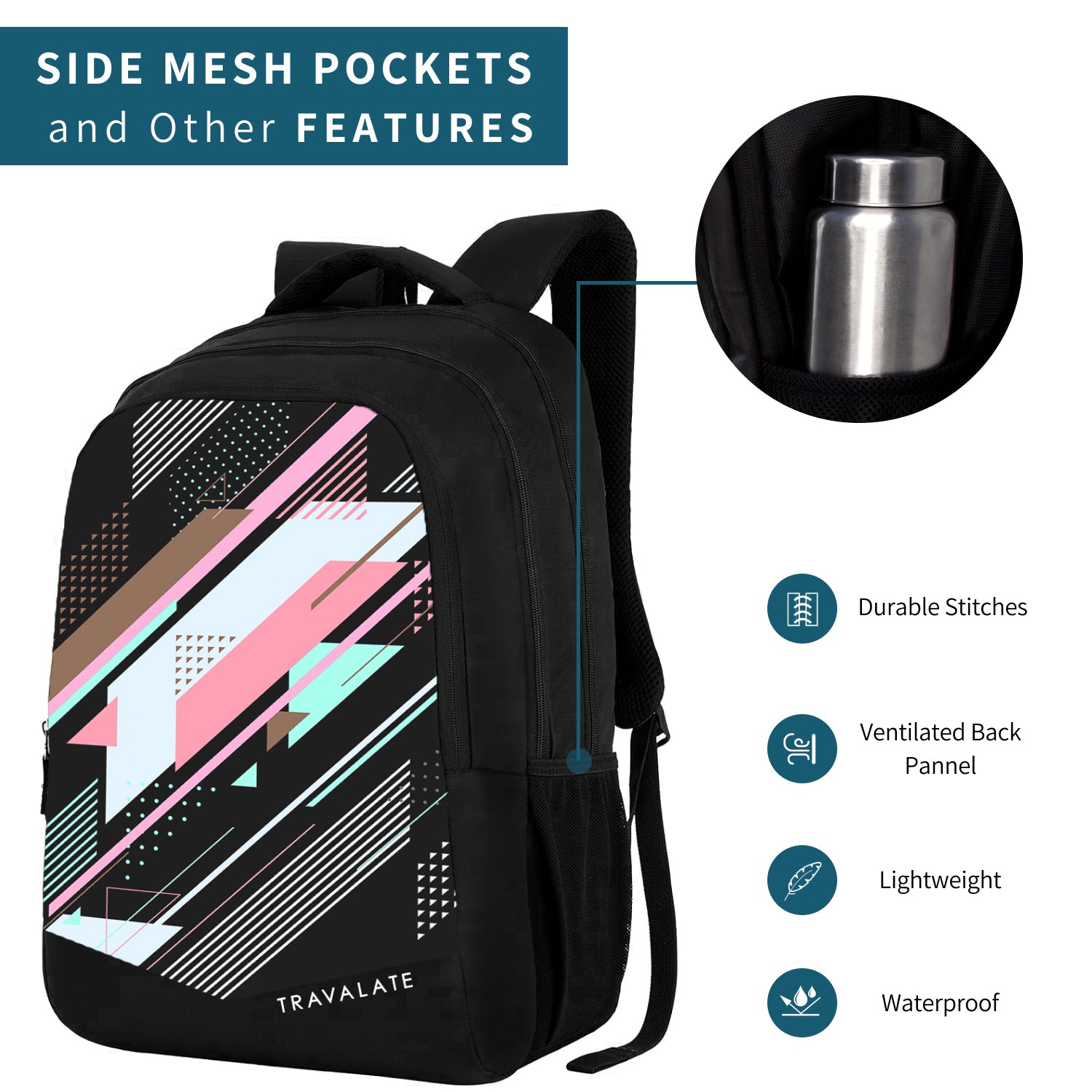 Printed Laptop Backpack | Black And Pink