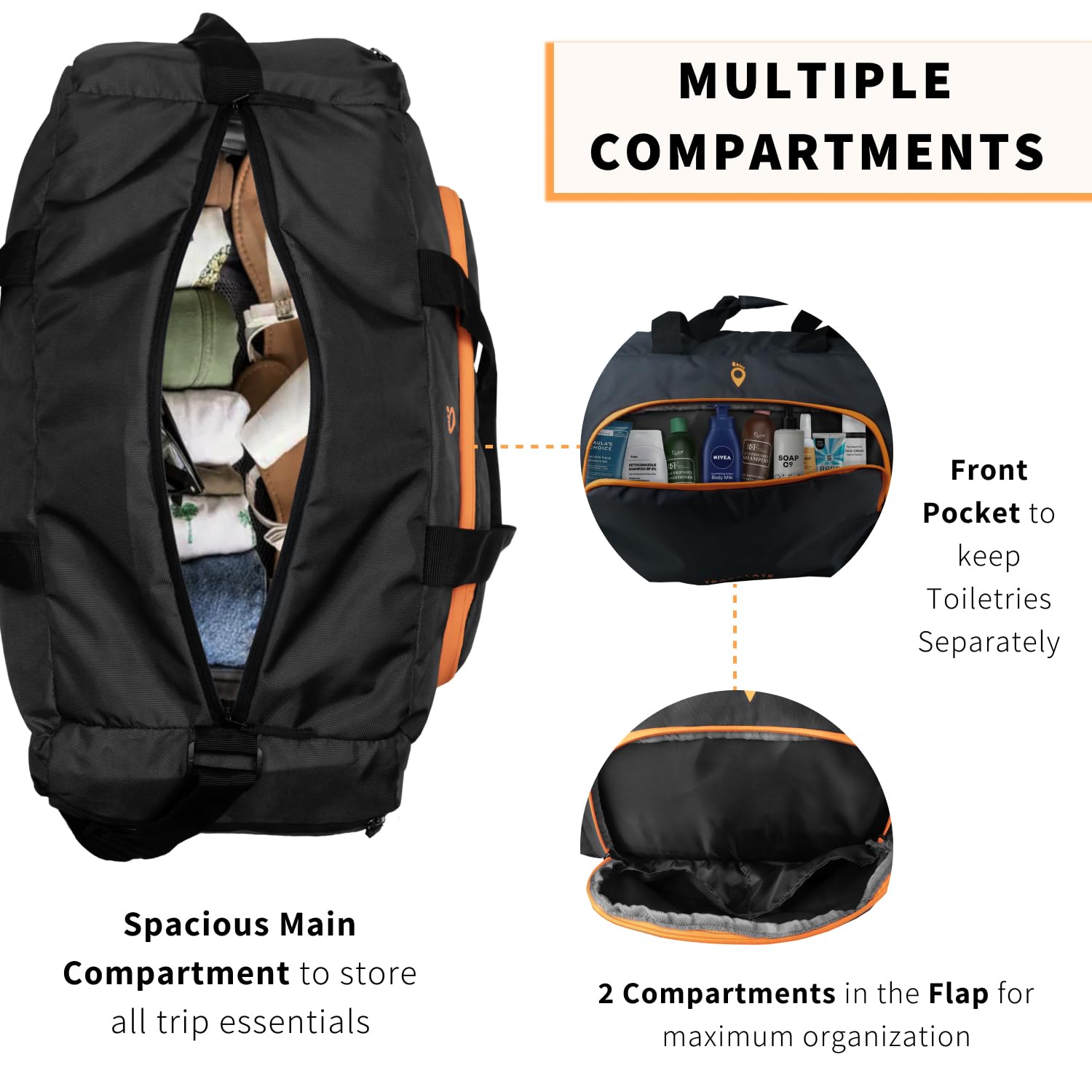 Multi Pocket Travel Duffle | Black