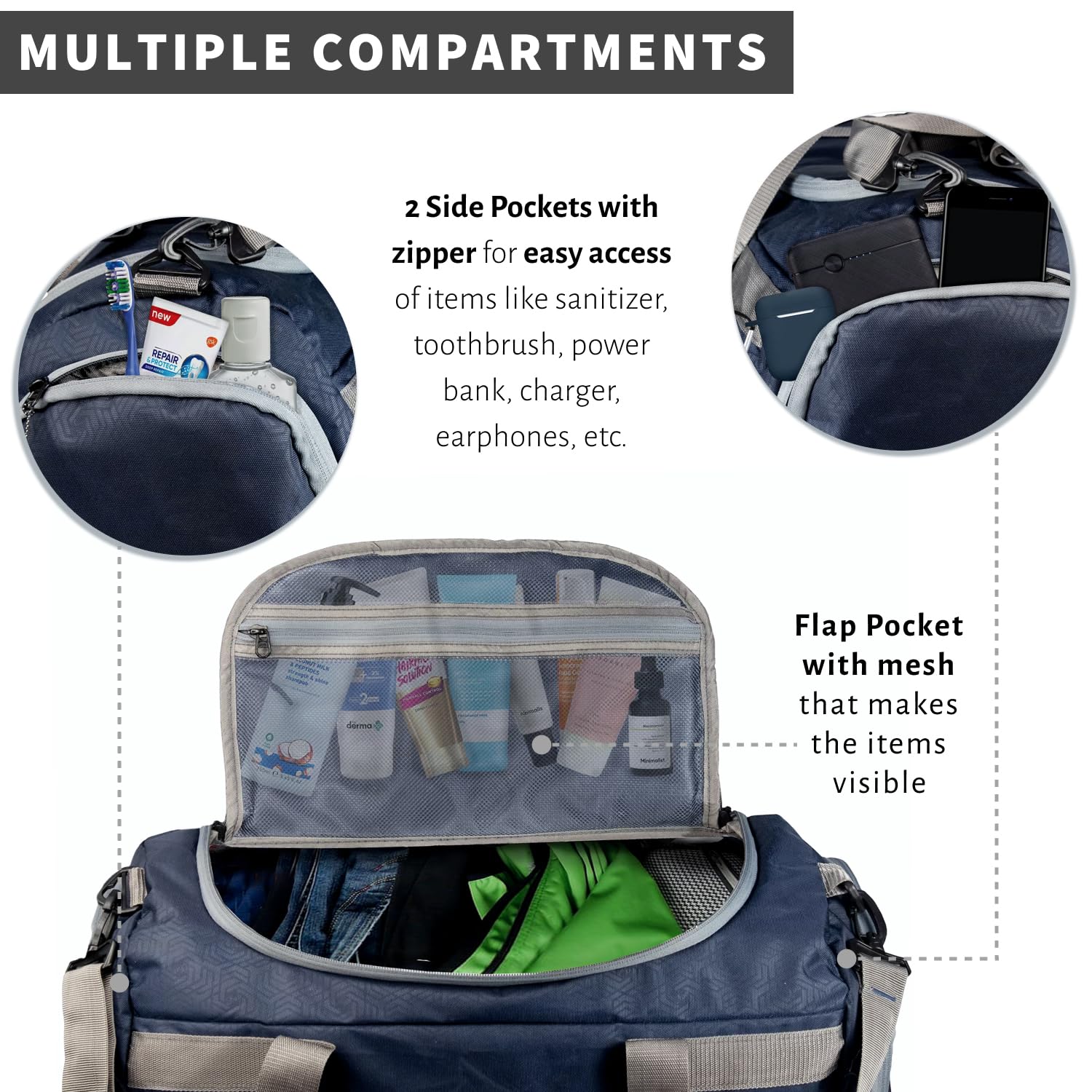 Multi Pocket Luggage Bag | Navy Blue