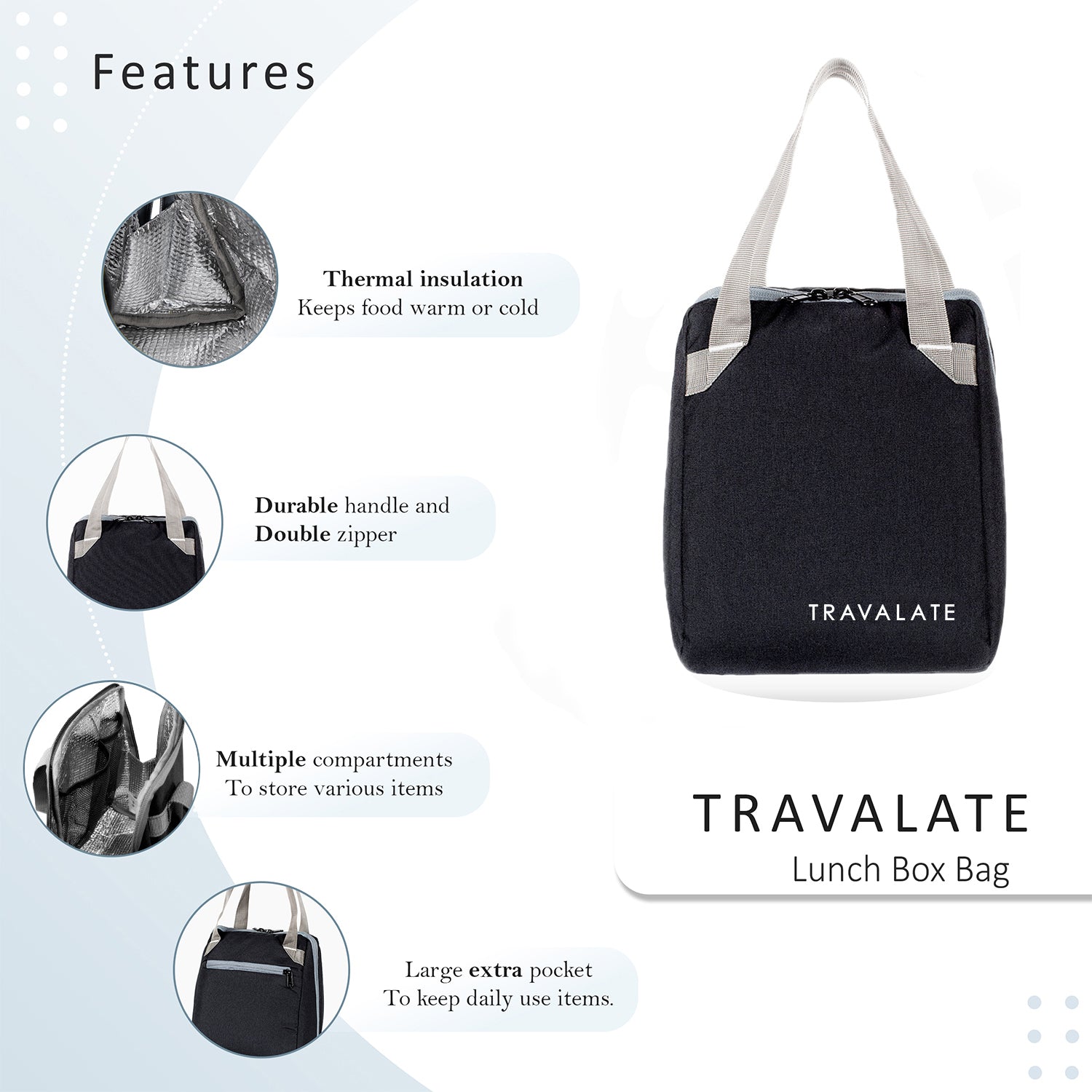 Thermally Insulated Lunch Bag | Black