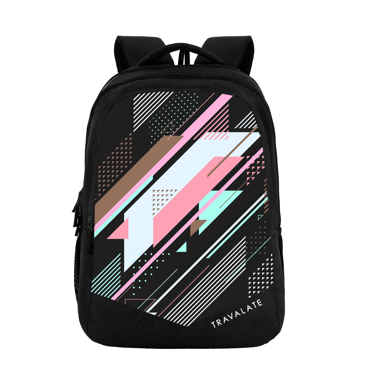 Printed Laptop Backpack | Black And Pink