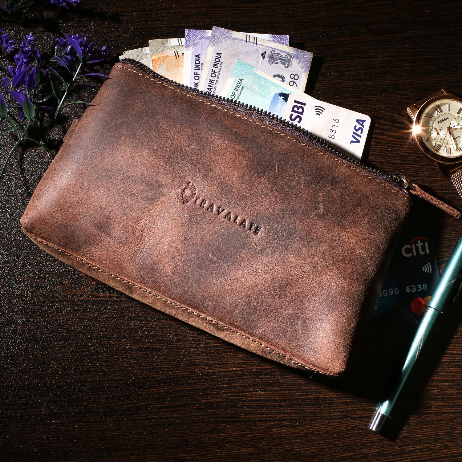Genuine Leather Stash Pouch | Brown