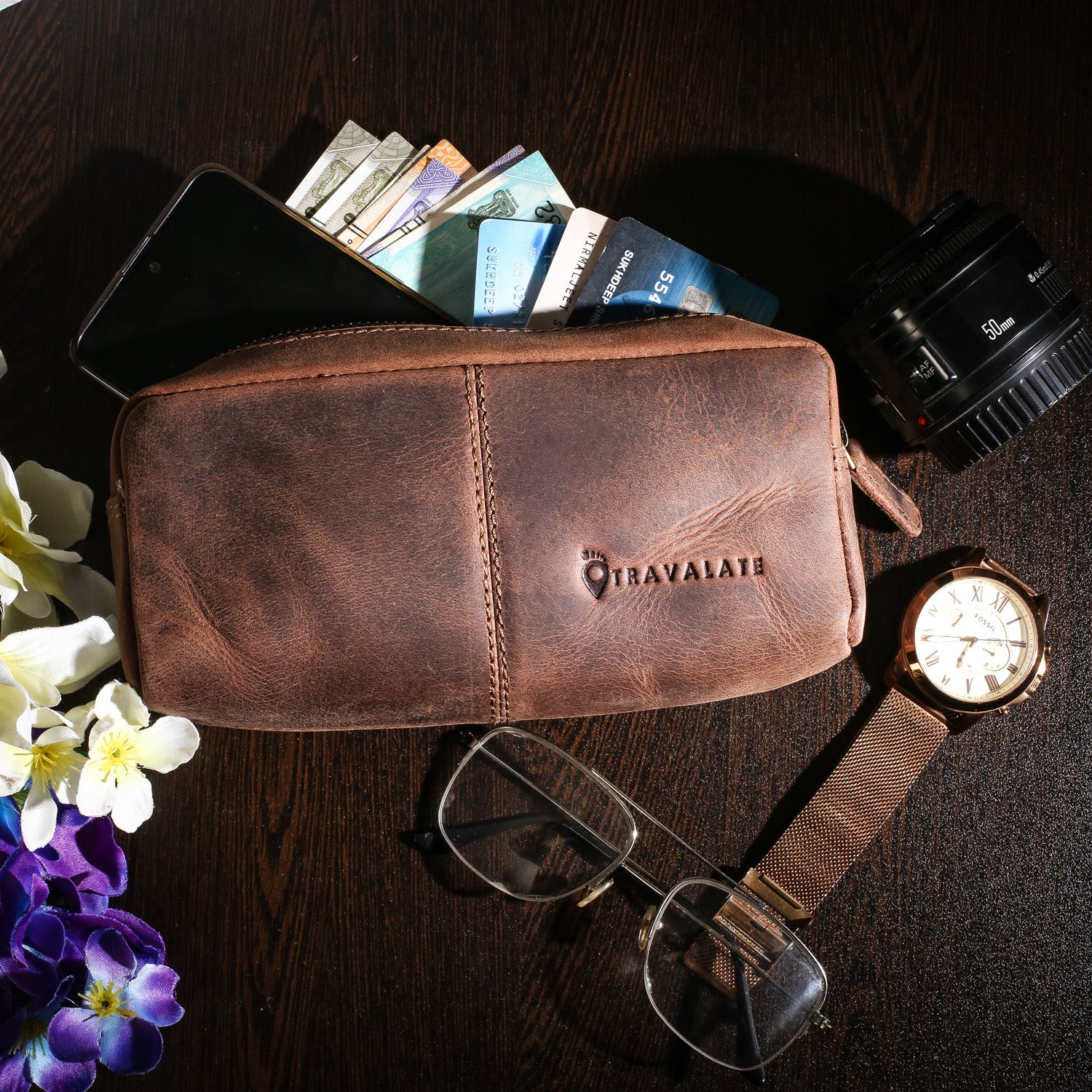 Genuine Leather Dopp Kit | Brown