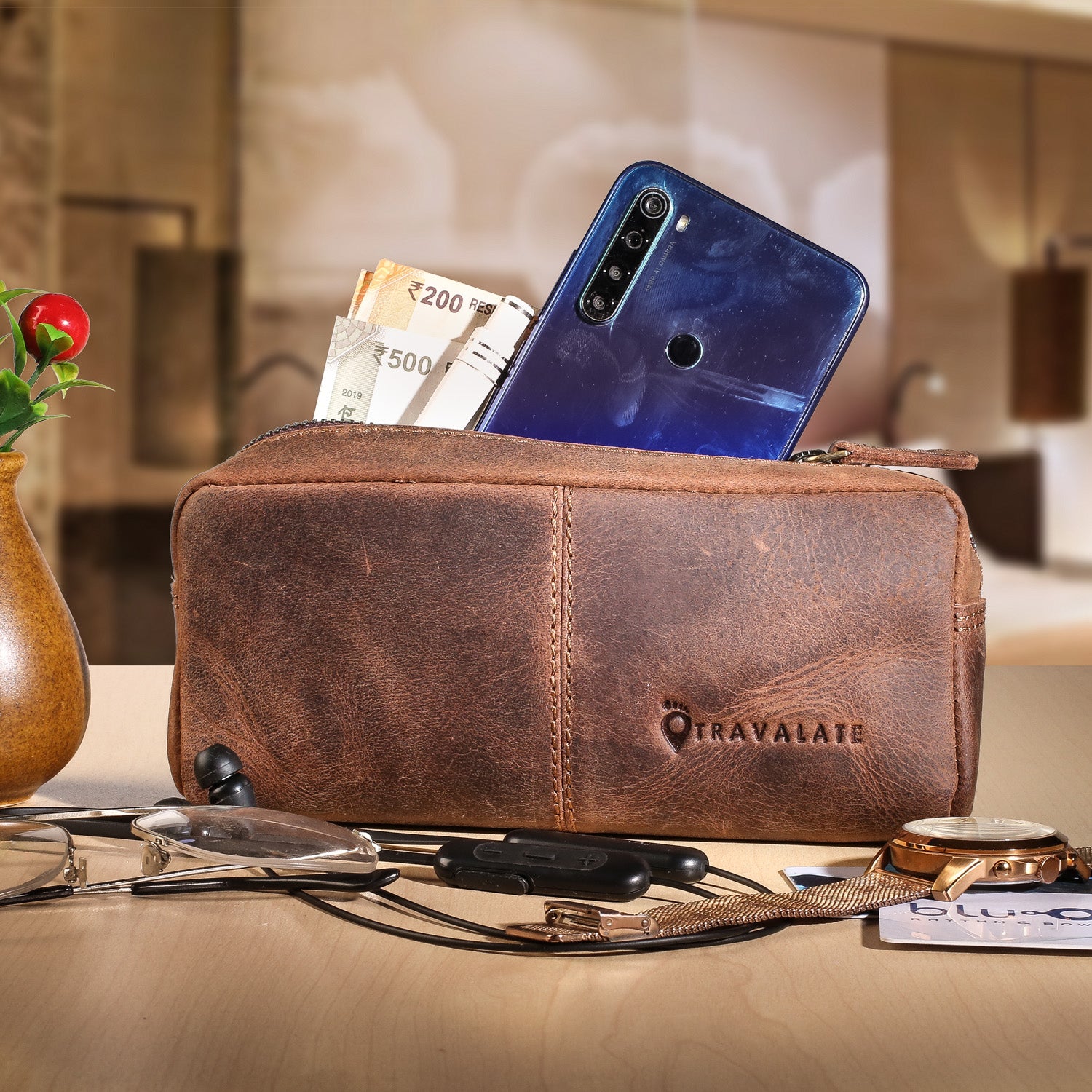 Genuine Leather Dopp Kit | Brown