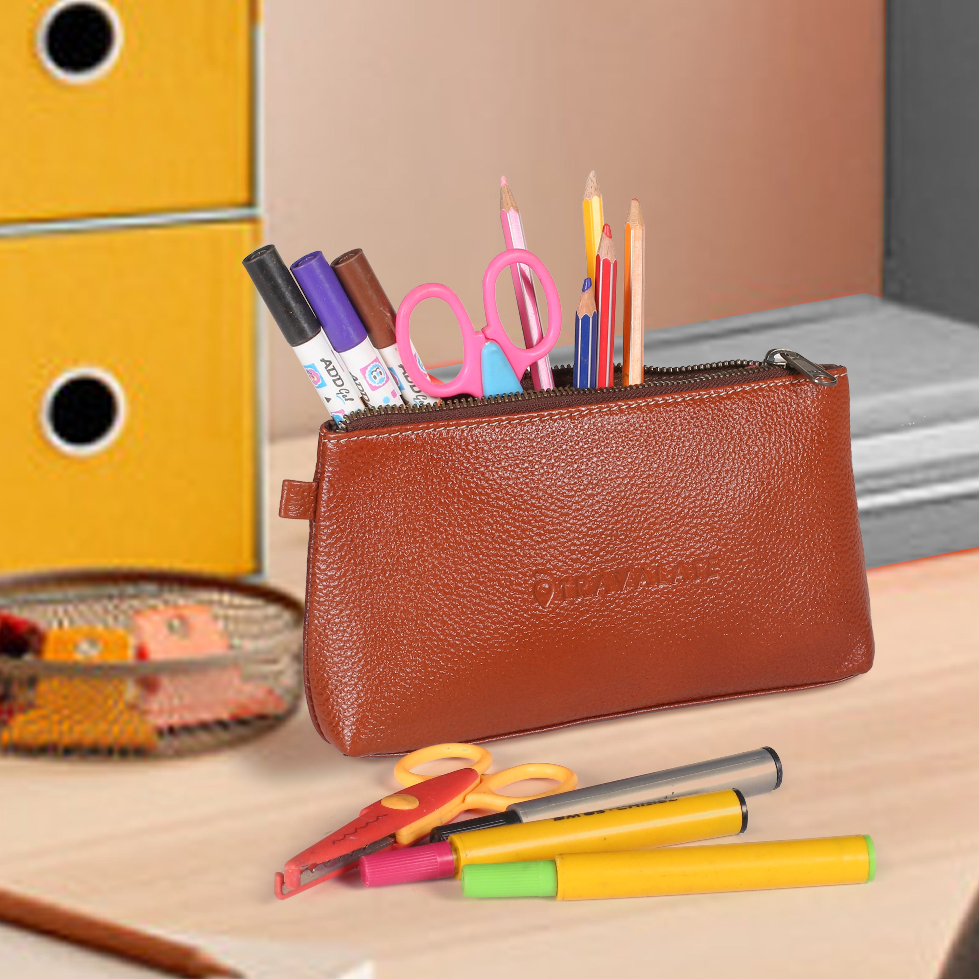 Genuine Leather Stash Pouch | Orange